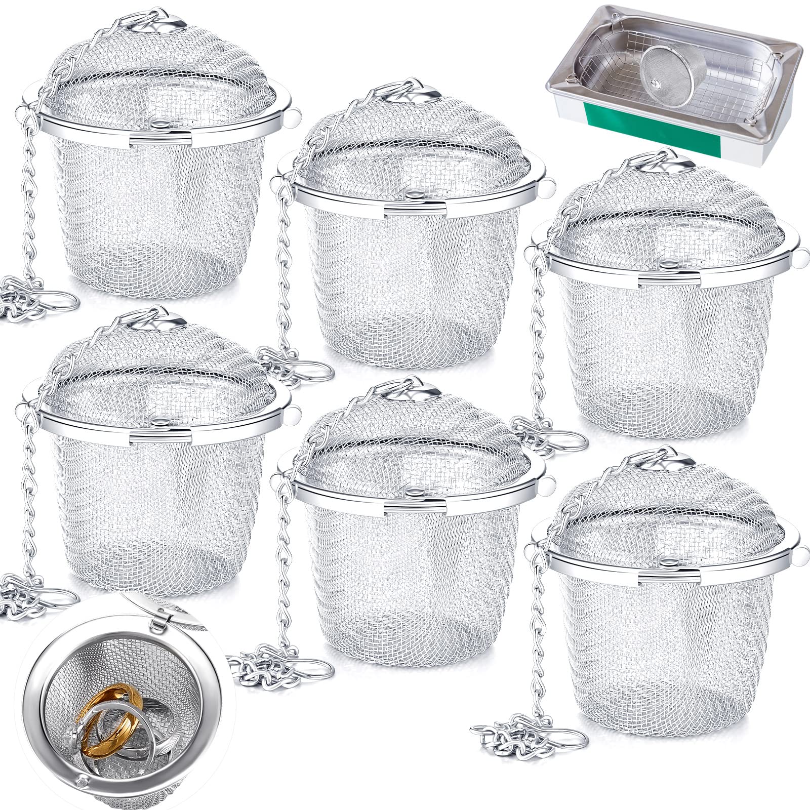 6 Pcs Stainless Steel Ultrasonic Watch & Jewelry Cleaning Baskets with Lock Hook - Mesh Ball Steam Cleaner Accessories for Watch Cleaning Solution (Silver) | Perfect for Watch Repair, Jewelry Cleaning & Ultrasonic Cleaner Maintenance