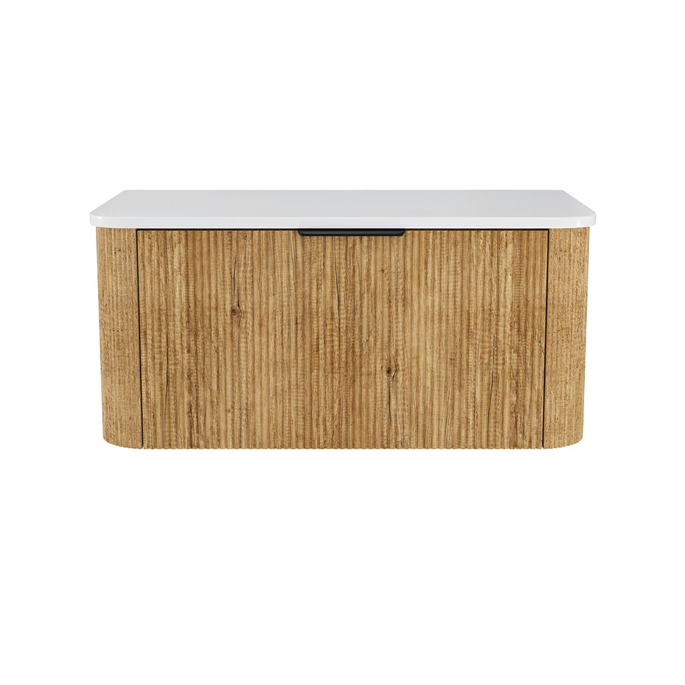 Fienza 90US C Minka Curved Scandi Oak 900 Wall Mounted Cabinet - Modern Kitchen Storage Solution for Small Spaces & Bathroom Organization