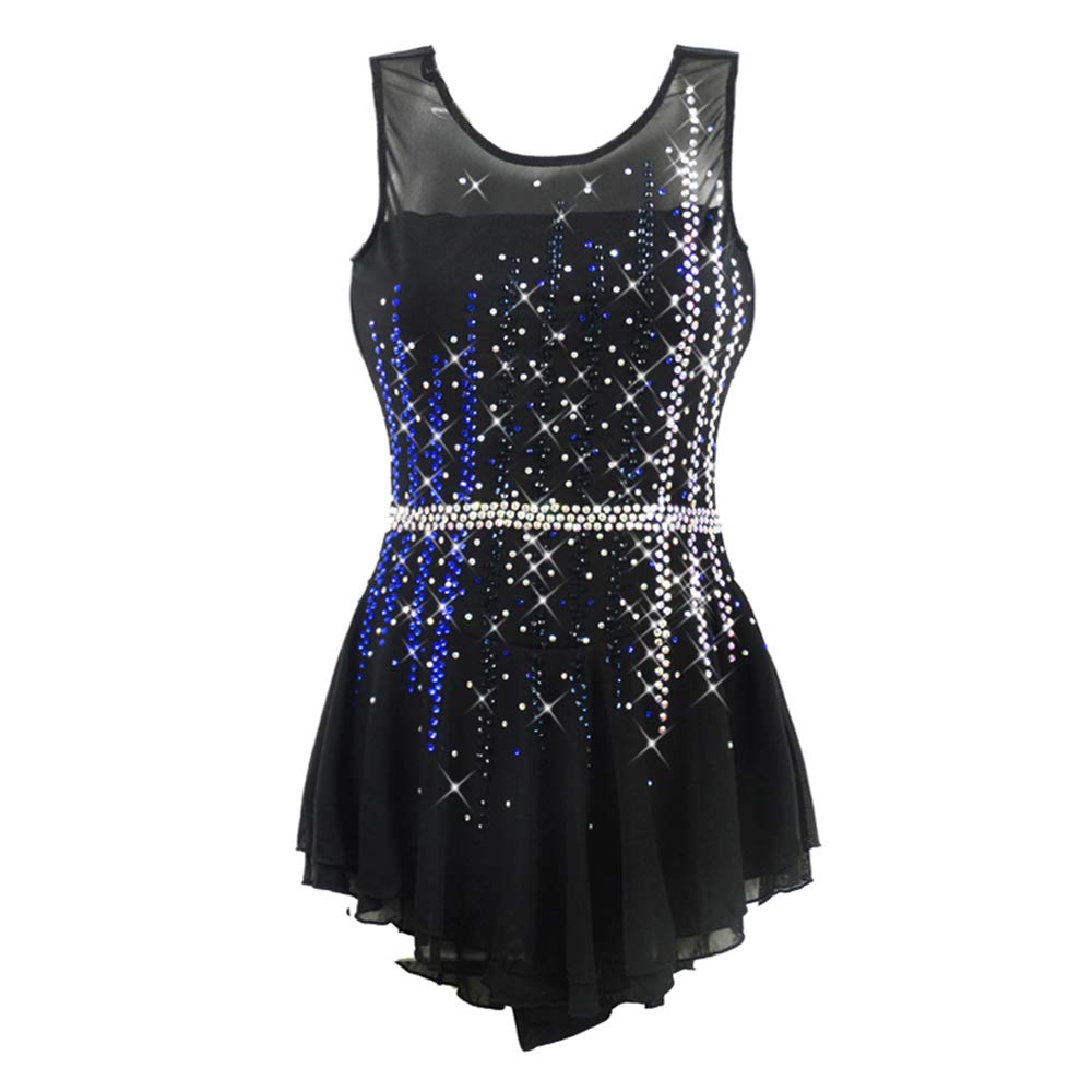 Black Spandex Ice Skating Dress for Girls - Sleeveless Ballroom Competition Dance Leotard - Perfect for Figure Skating, Dance Performances & Gymnastics