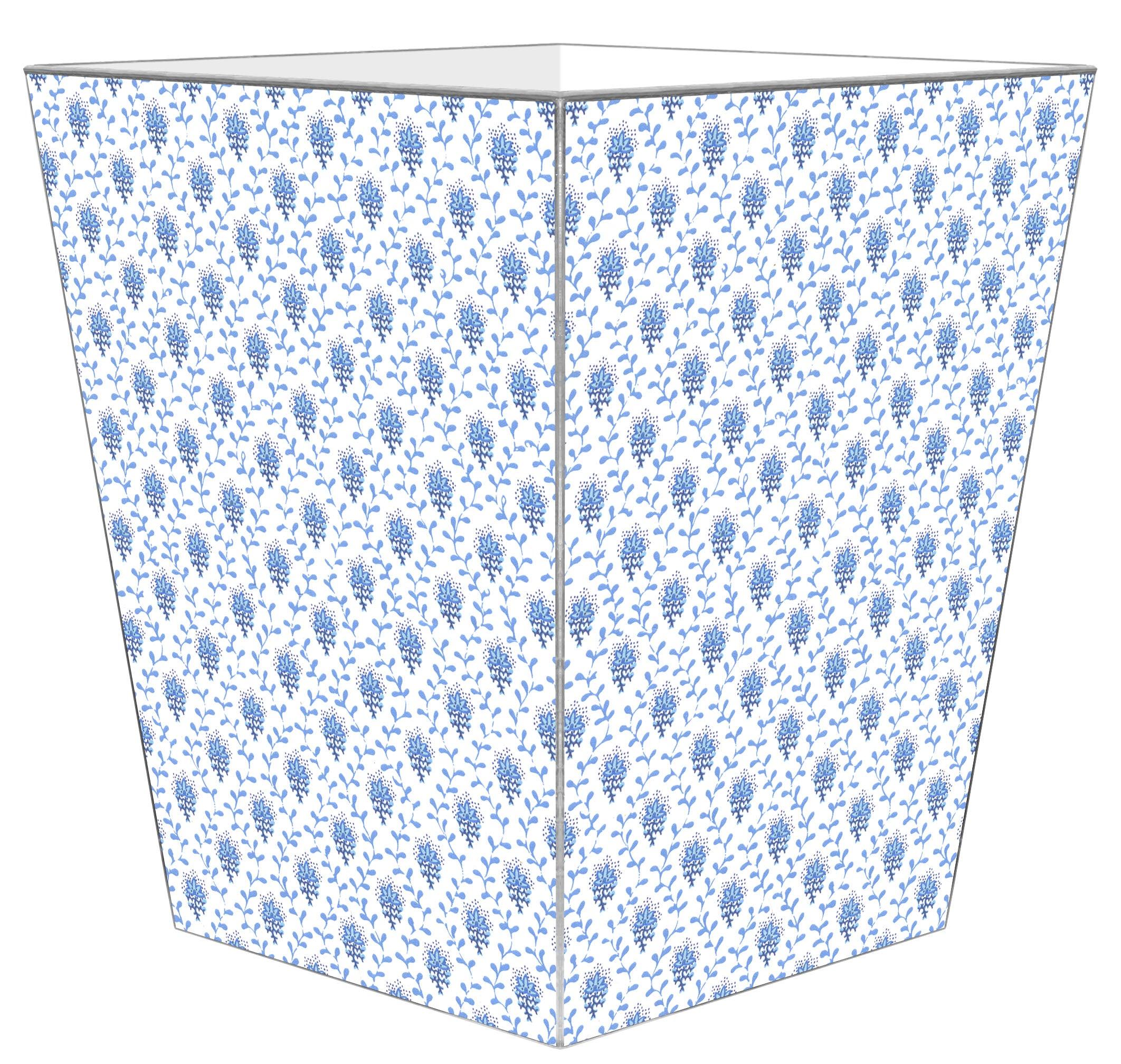 Blue Provincial Print Wastebasket with Optional Tissue Box Cover - Stylish Trash Can for Bathroom, Bedroom & Office Decor