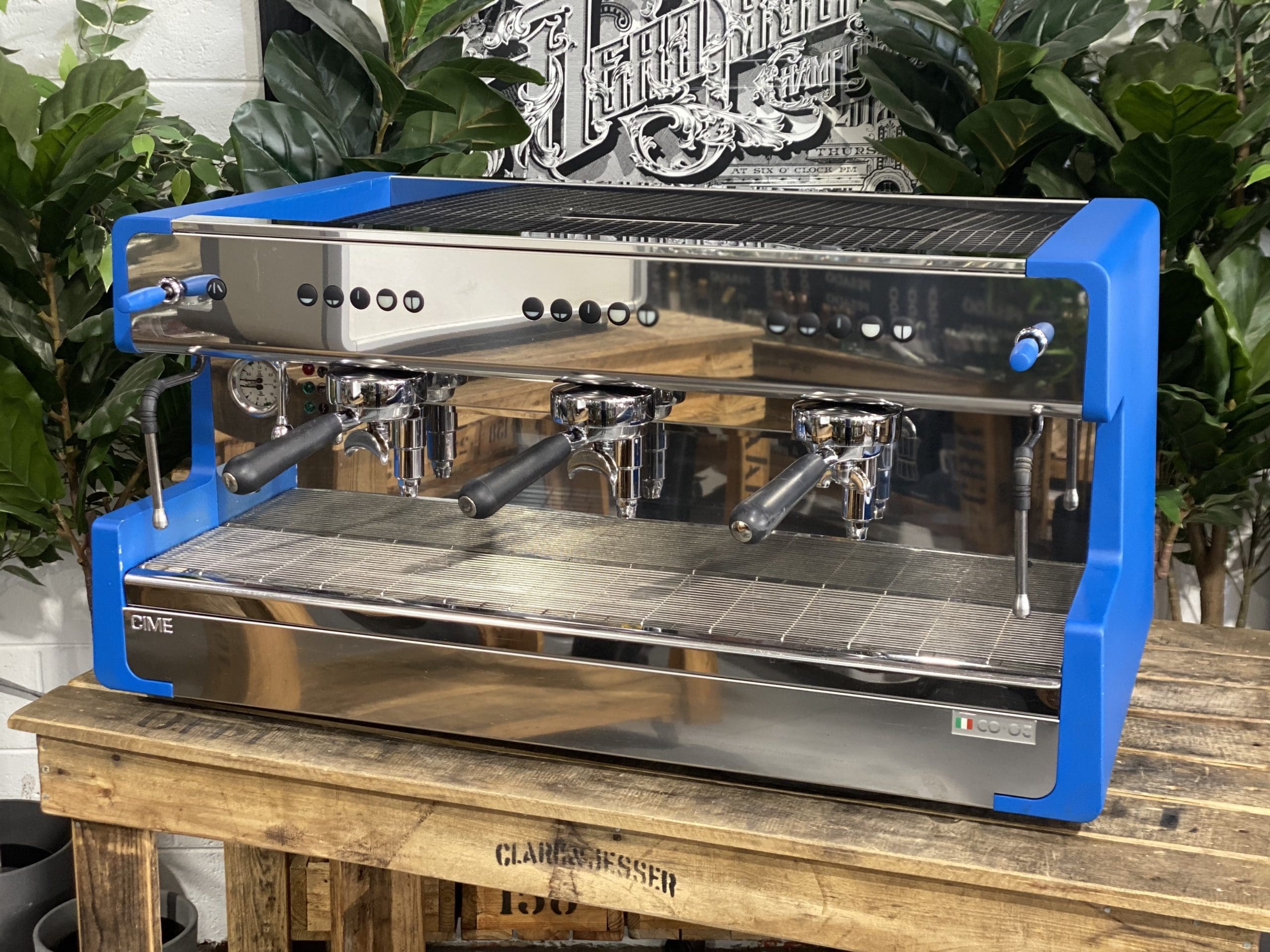 CIME CO 05 3 Group Commercial Espresso Machine - Blue Stainless Steel Coffee Maker for Cafes, Restaurants & Offices | Perfect for High-Volume Brewing & Professional Baristas