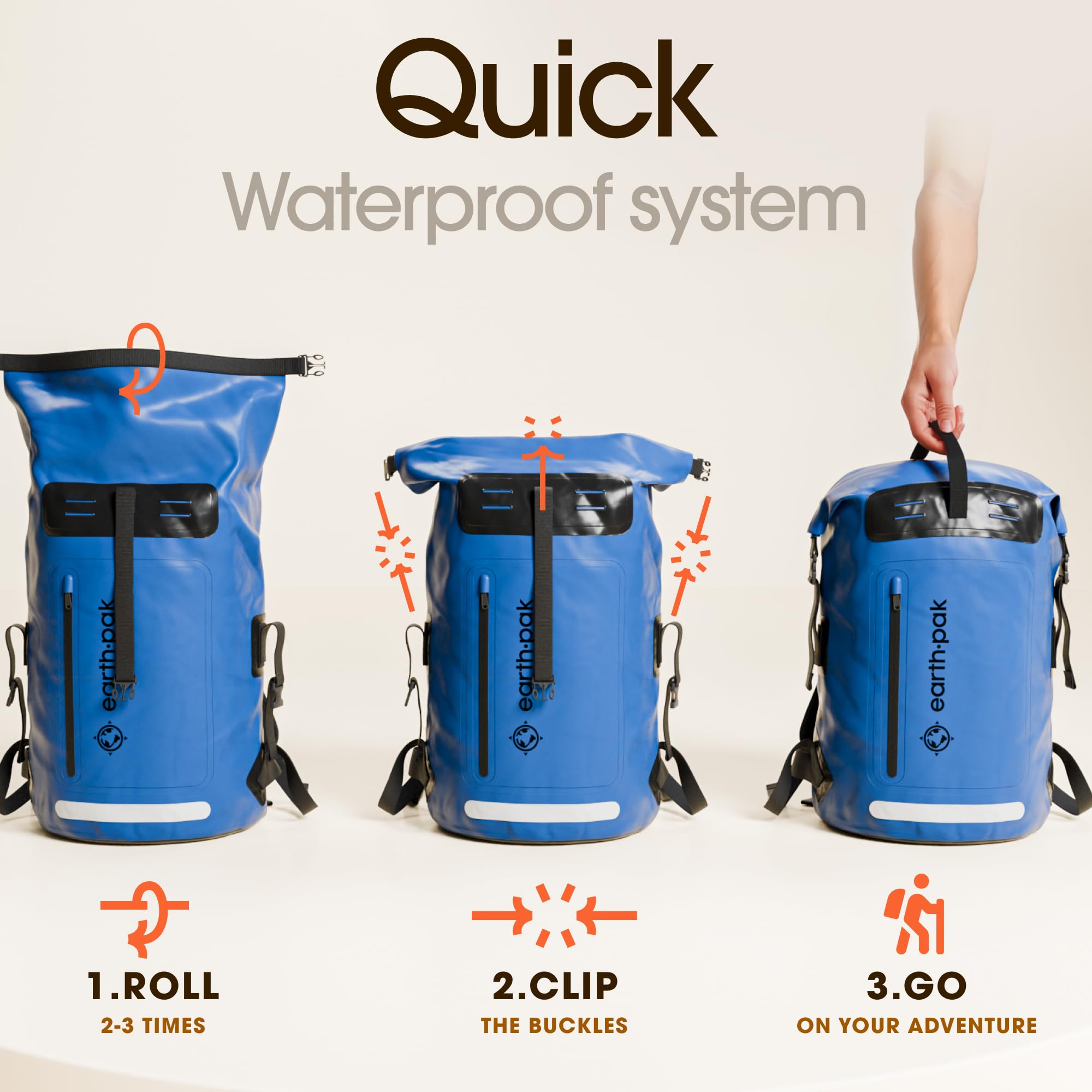 **Earth Pak 85L Waterproof Backpack - Heavy Duty Hiking & Kayak Dry Bag with Roll-Top Closure & IPX8 Waterproof Phone Case - Ideal for Camping, Travel, Beach & Outdoor Adventures (Blue)**