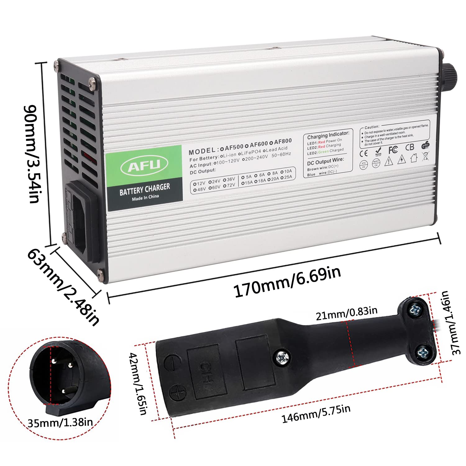 48V 10A Golf Cart Battery Charger for Club Car with Round 3 Pin Connector - Fast Charging, Waterproof & Durable - Perfect for Golf Courses, Resorts & Personal Use