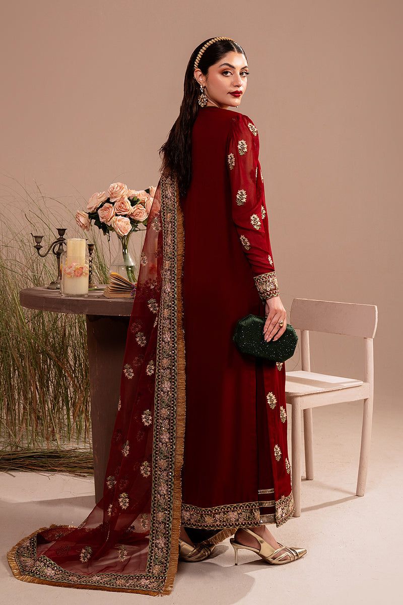 Elegant Red Chiffon Embroidered Suit for Women - Perfect for Weddings, Parties & Special Occasions