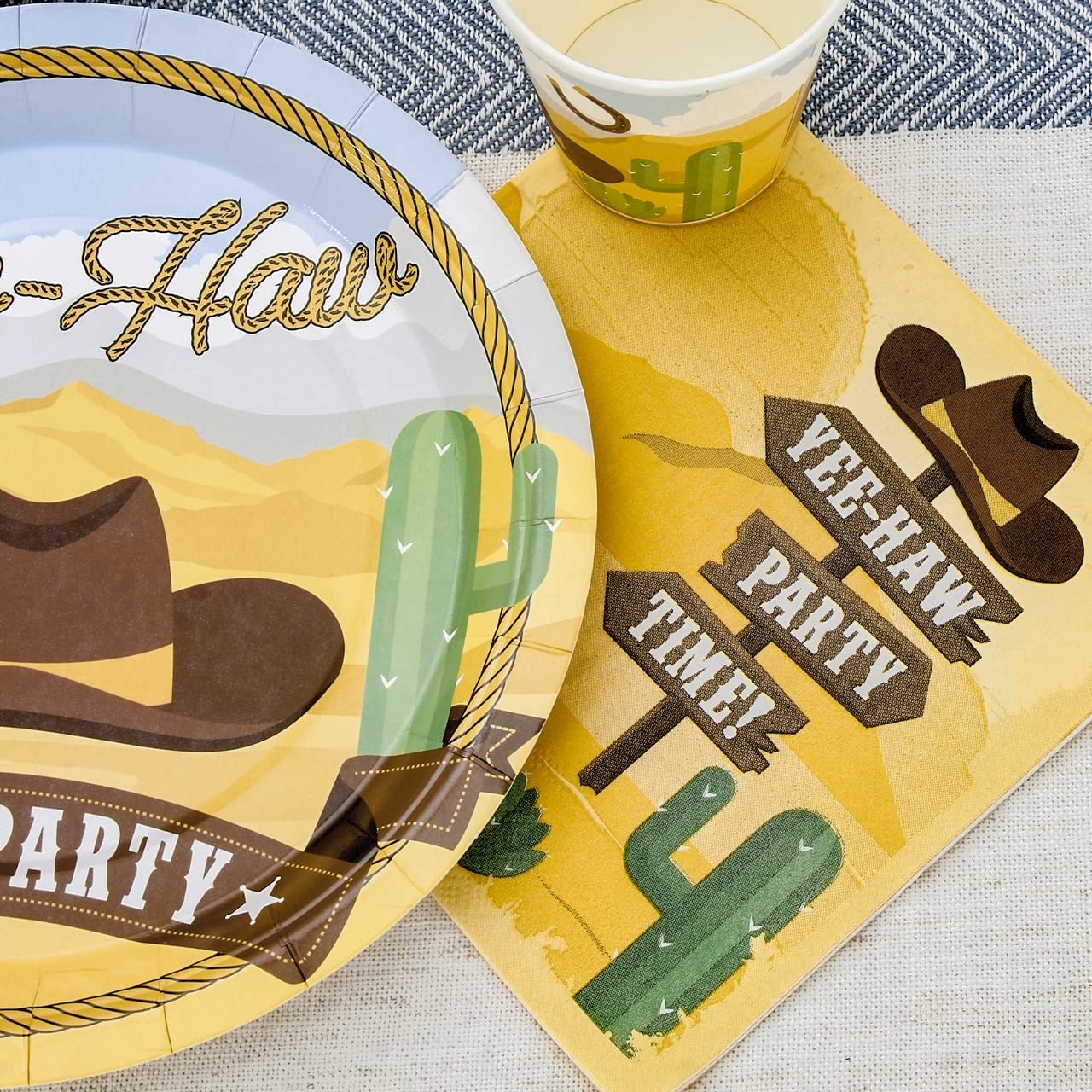 Western Birthday Party Supplies Set for 24 Guests - Cowboy & Cowgirl Themed Dinner Plates, Dessert Plates, Cups & Napkins - Rodeo Decorations for Kids, Boys & Girls Birthday Parties - Perfect for Wild West, Cowboy & Western Theme Parties
