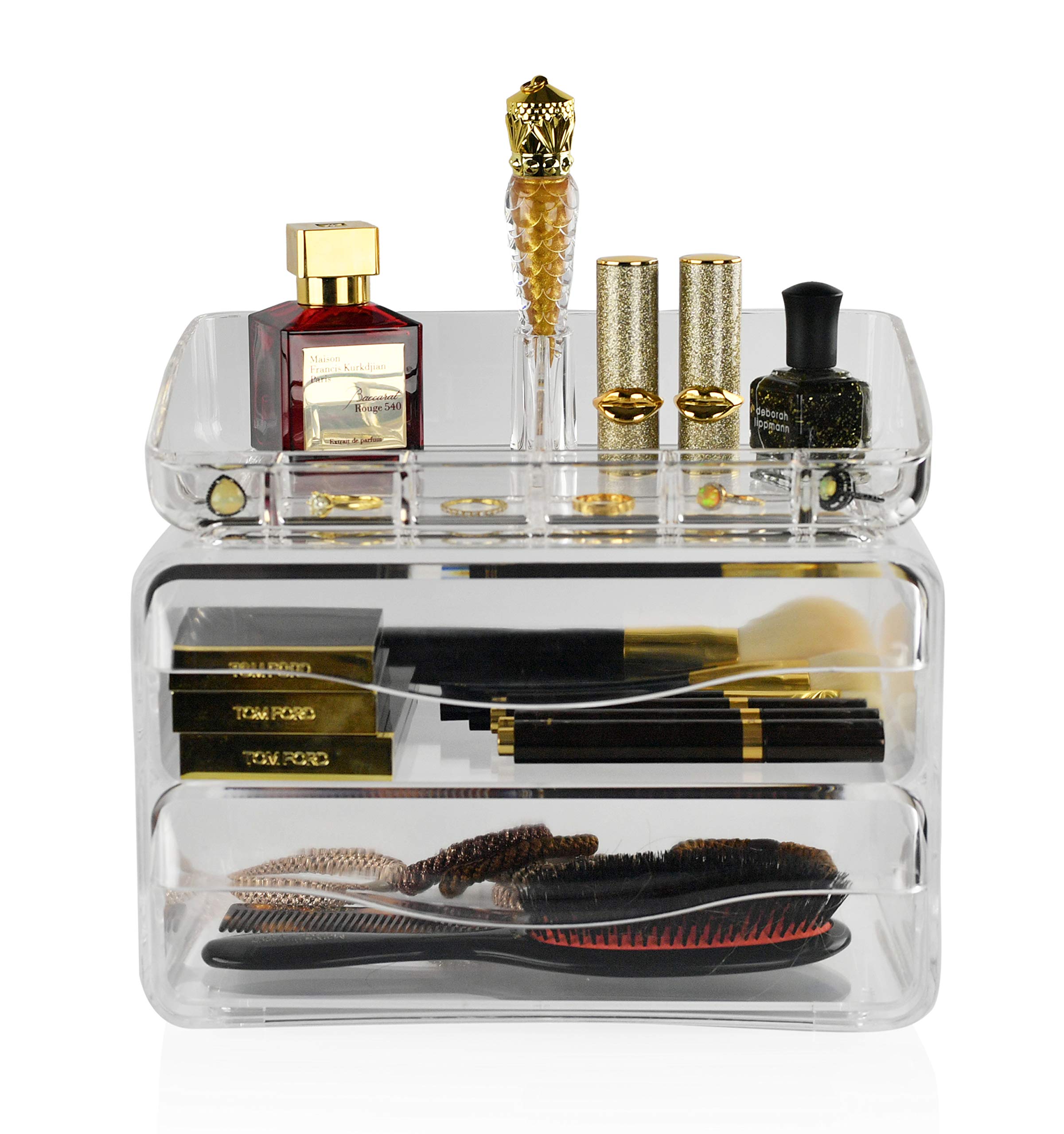Clear Acrylic 2-Drawer Desktop Organizer - Perfect for Office Supplies, Makeup & Cosmetics Storage - Ideal for Home Office, Vanity & Beauty Station Organization