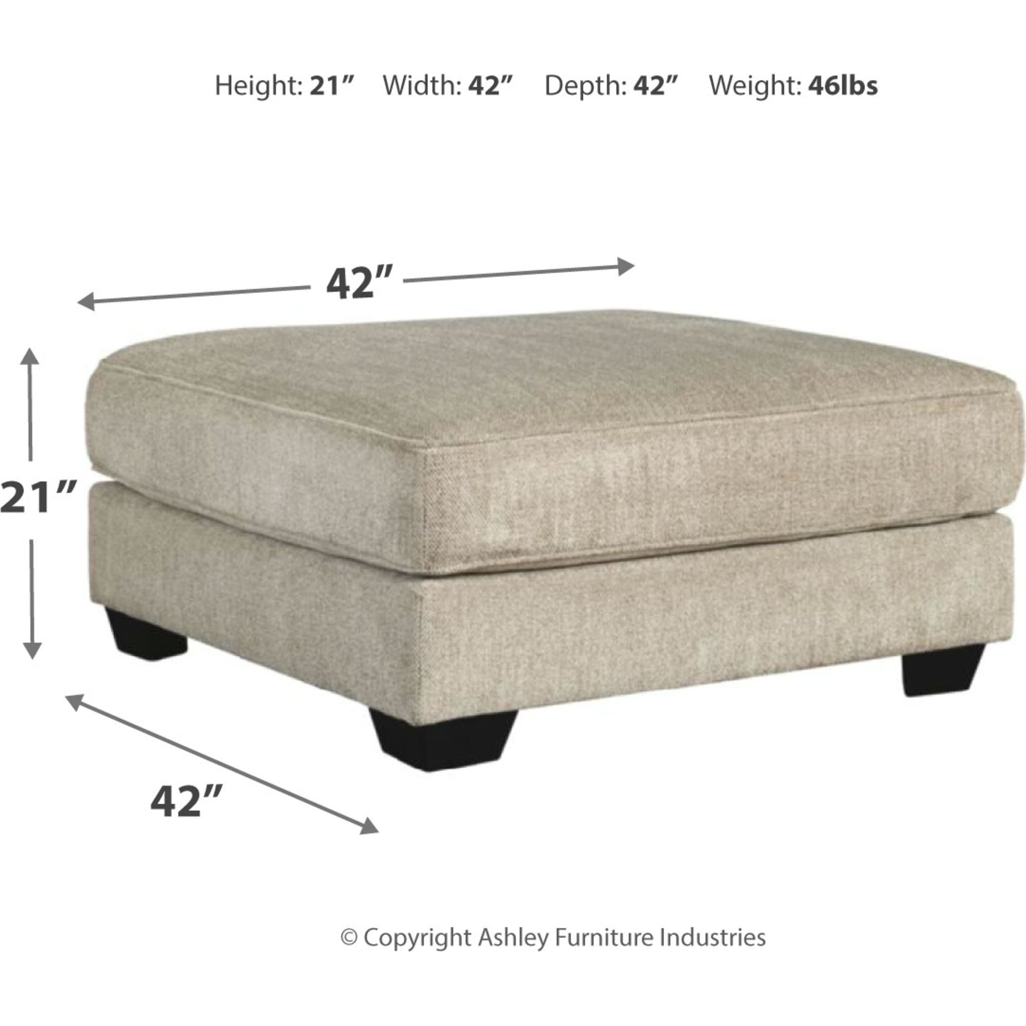 Ardsley Oversized Accent Ottoman in Pewter - Large Footrest Pouf for Living Room, Bedroom & Home Decor