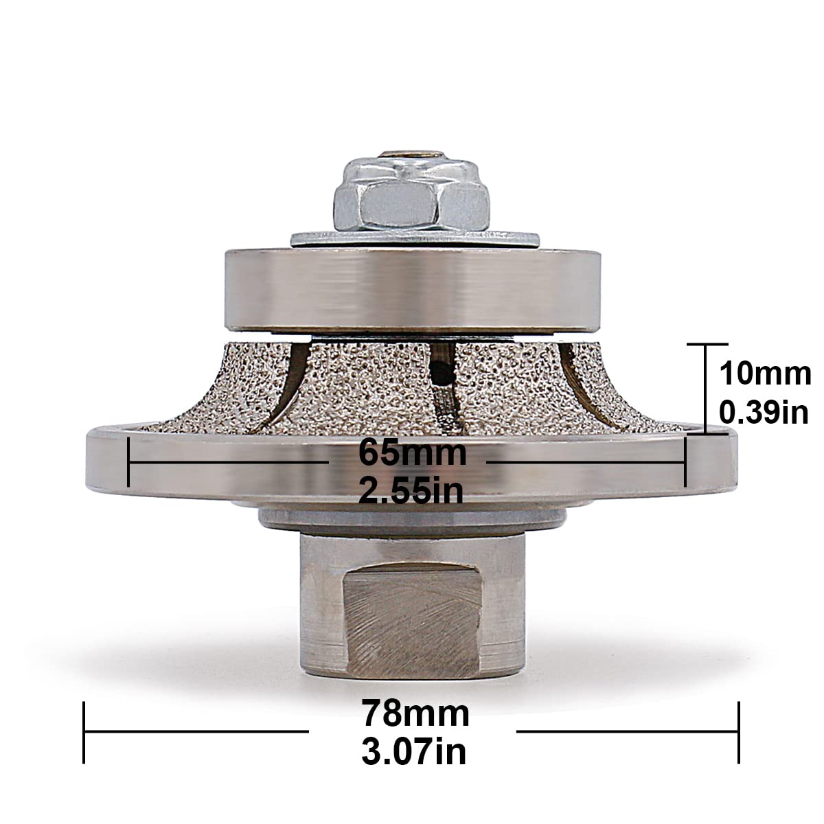 Premium Diamond Hand Profiler B10 - Half Bullnose Vacuum Brazed Profile Wheel with Metal Cover Router Bit for Marble & Granite (D65 5/8-11) - Perfect for Countertop Edging & Stone Fabrication