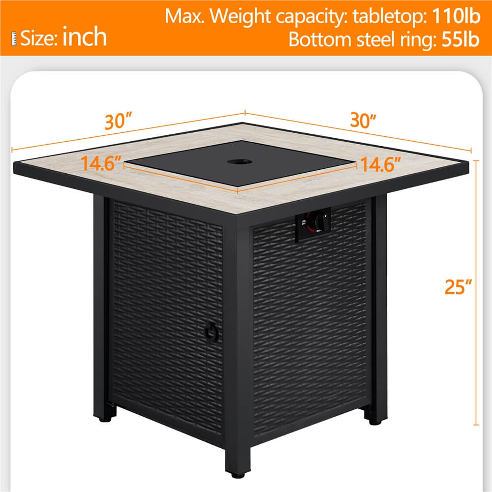 Yaheetech 30 Inch Outdoor Propane Fire Pit Table with Lid - Square Patio Heater for Backyard, Deck, Garden - Weather-Resistant Steel Firepit for Cozy Nights & Outdoor Gatherings