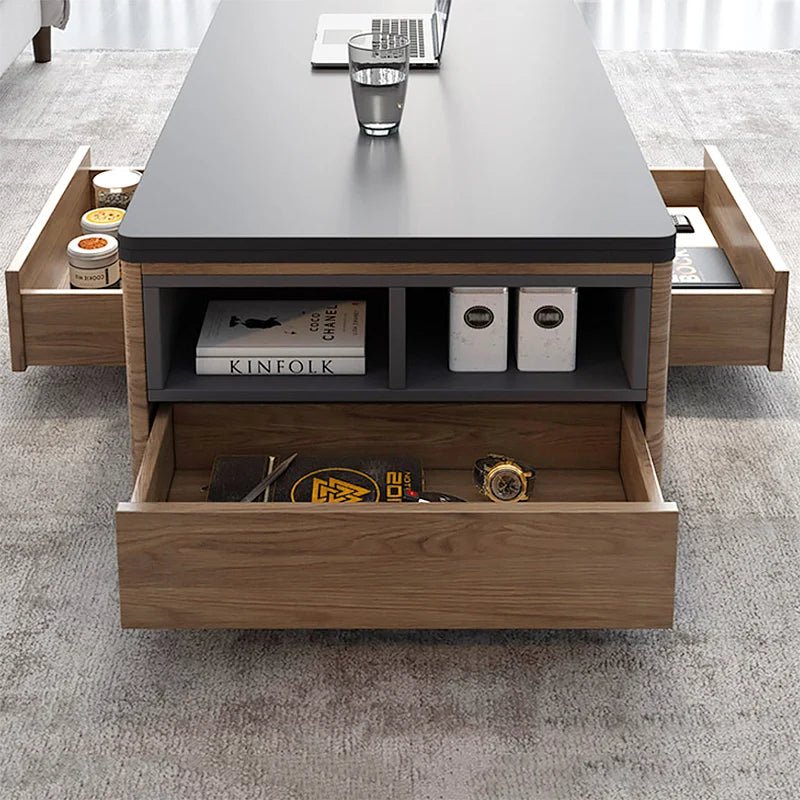 Modern Lift Top Coffee Table with 3 Drawers - Handmade Walnut & Black Multi-Functional Table for Living Room, Office & Small Spaces