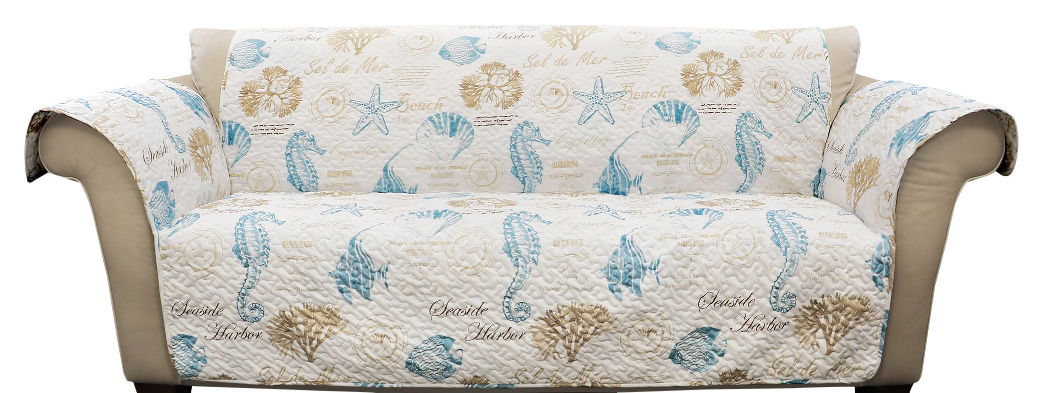 Lush Decor Harbor Life Quilted Coastal Couch Cover - 116