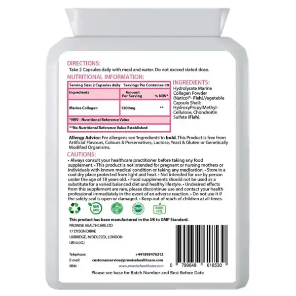 Premium 1200mg Pure Marine Collagen Supplement - 60 Capsules for Skin, Hair & Joint Support | UK Made | Anti-Aging & Beauty Boost for Women & Men | Perfect for Daily Wellness Routine