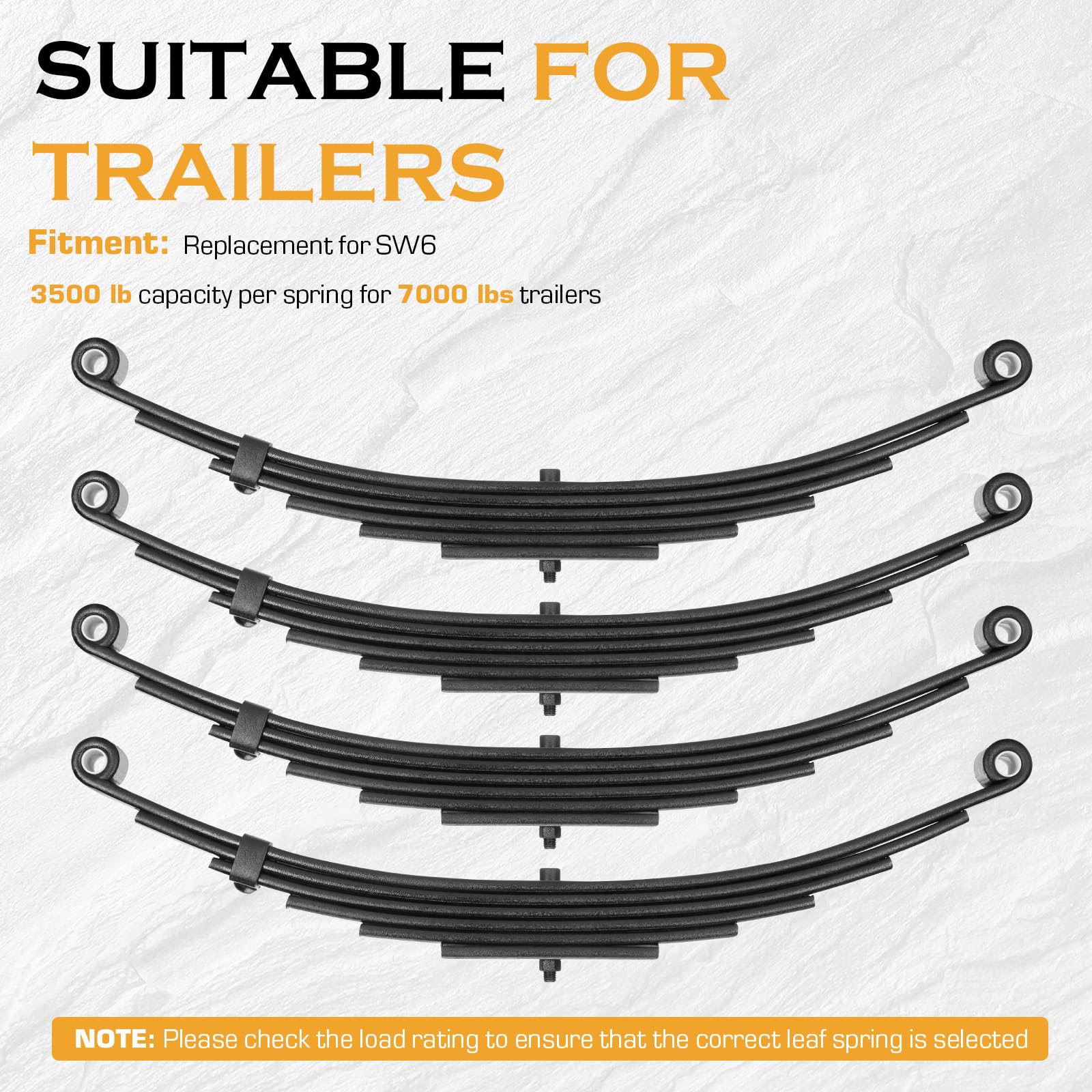 Heavy Duty Trailer Leaf Spring 6-Leaf Double Eye 3500 lbs Capacity for 7000 lbs Axle Suspension - 25-1/4