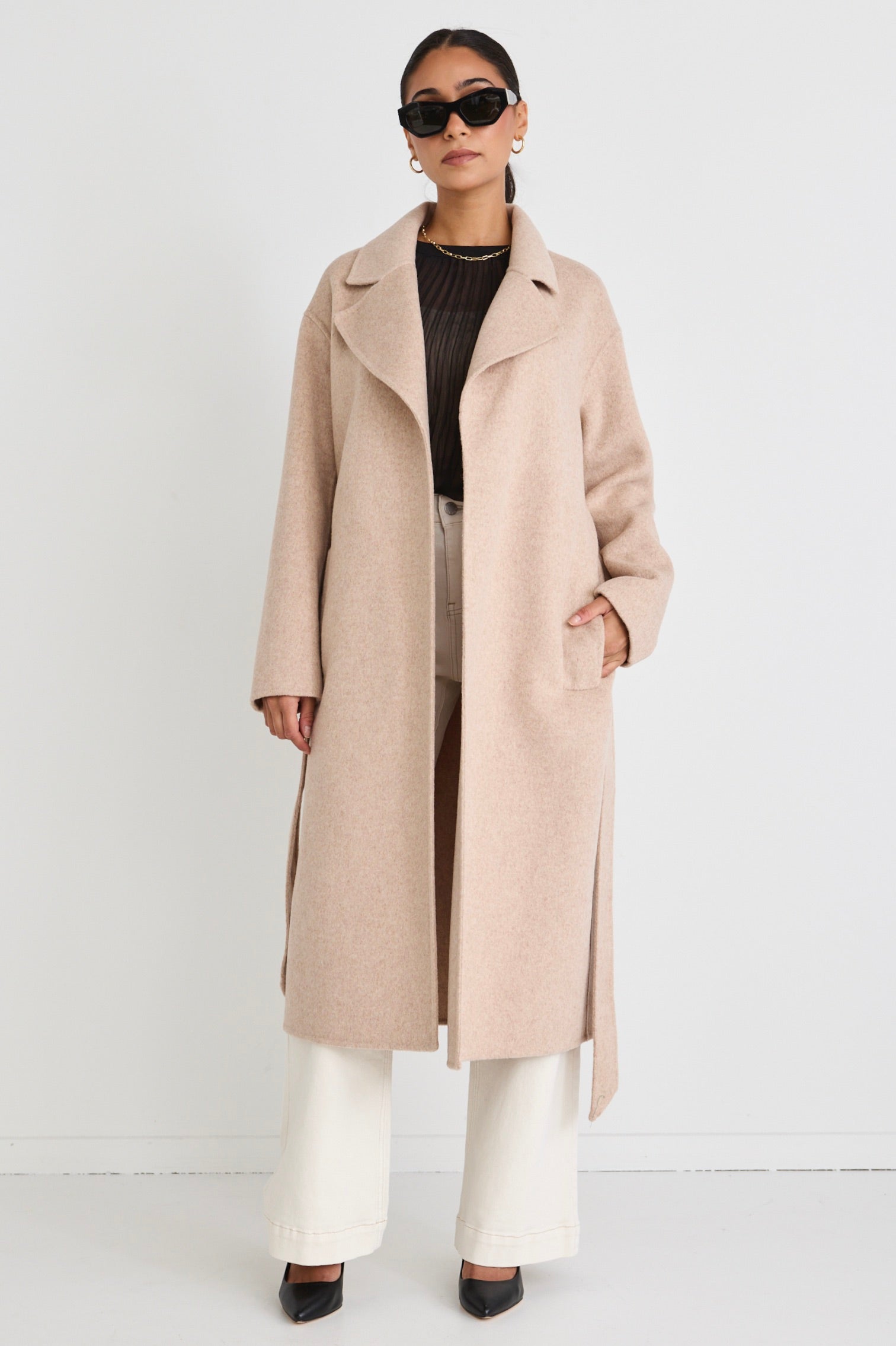 Geneva Oat Wool Blend Belted Coat - Women's Winter Trench Coat with Belt | Warm & Stylish Outerwear for Fall, Winter & Office Wear