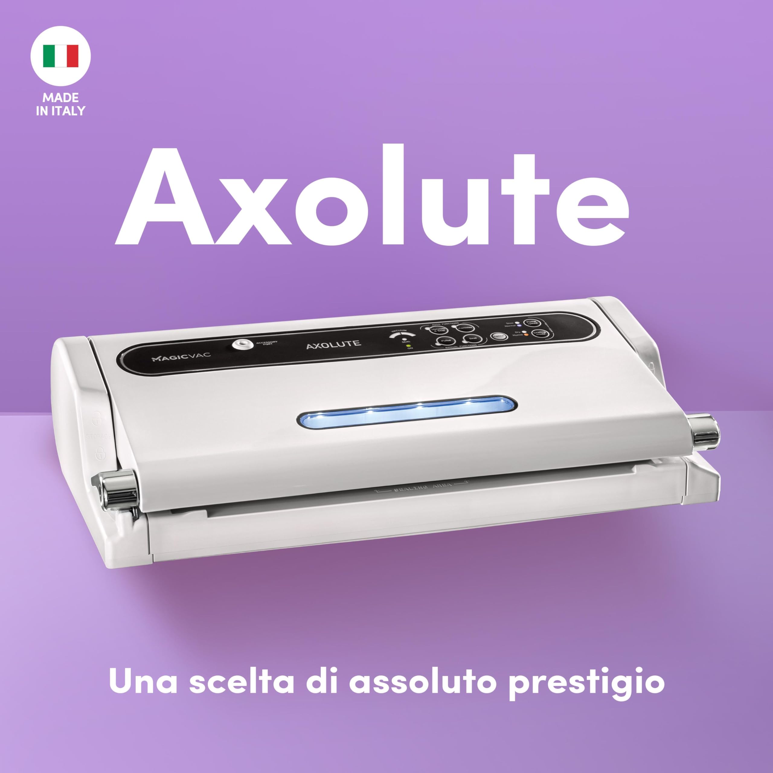 Professional Food Vacuum Sealer Machine - Axolute Magic Vac, Multi-Function Vacuum Sealer for Bags & Sous Vide Cooking, Powerful Motor & Complete Kit, Patented, Made in Italy (White) - Perfect for Home Kitchens, Meal Prep & Food Preservation