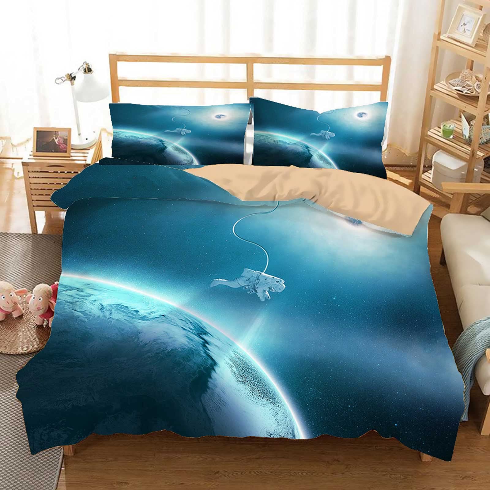 Astronaut Space Travel Gravity Bedding Set - Weightless Kids & Girls Duvet Cover Comforter - Soft Queen Size Bedspread (1 Duvet Cover + 2 Pillowcases) - Perfect for Space-Themed Room Decor & Kids Bedroom