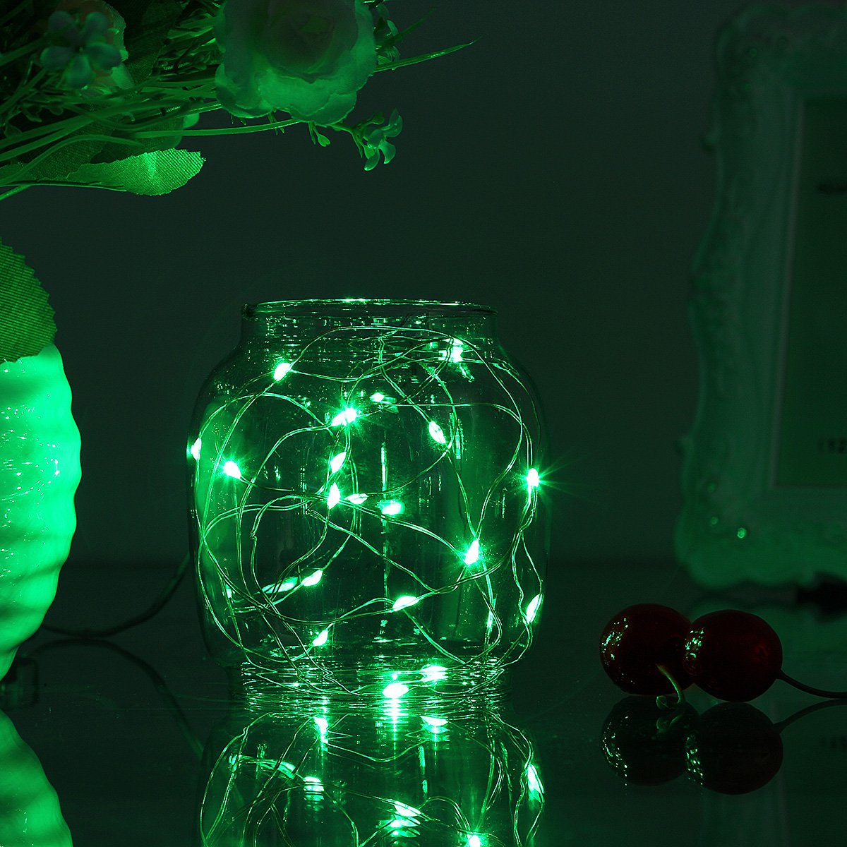 Supernight Green Copper LED String Lights - 7ft/2m Battery Powered Christmas Party Decor with 20 Ultra Thin LEDs | Indoor Outdoor Holiday Wedding Home Decoration