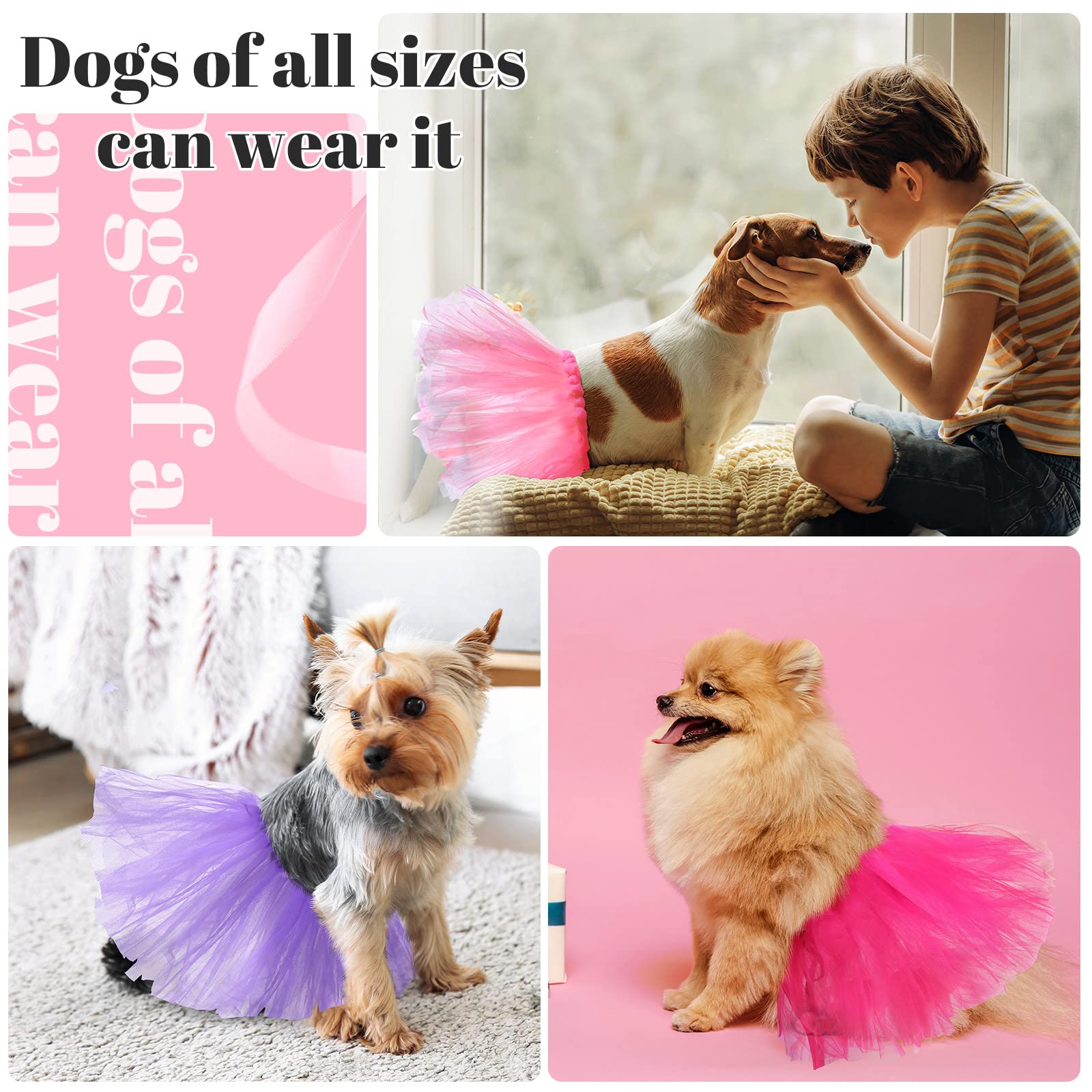 4-Piece Dog Tutu Dress Set - Cute Pet Tulle Skirt for Small Dogs & Puppies - Birthday Party Costume for Female Dogs & Cats - Perfect for Halloween, Photo Shoots & Special Occasions
