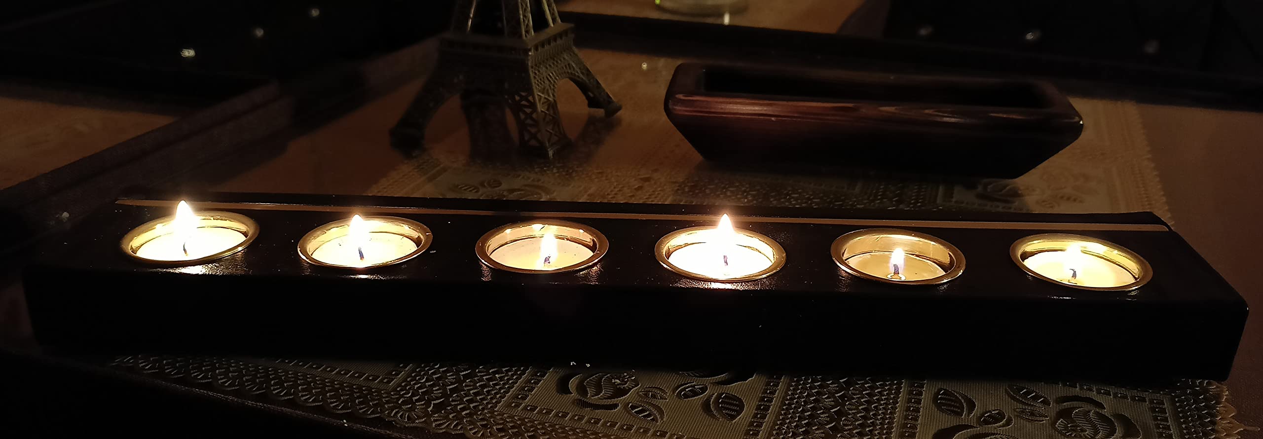 Premium Leather & Brass Tea Light Candle Holder Set - 6 Modern Luxury Candlesticks for Home Decor, Wedding Centerpieces & Romantic Ambiance (Black) - by alaa Store