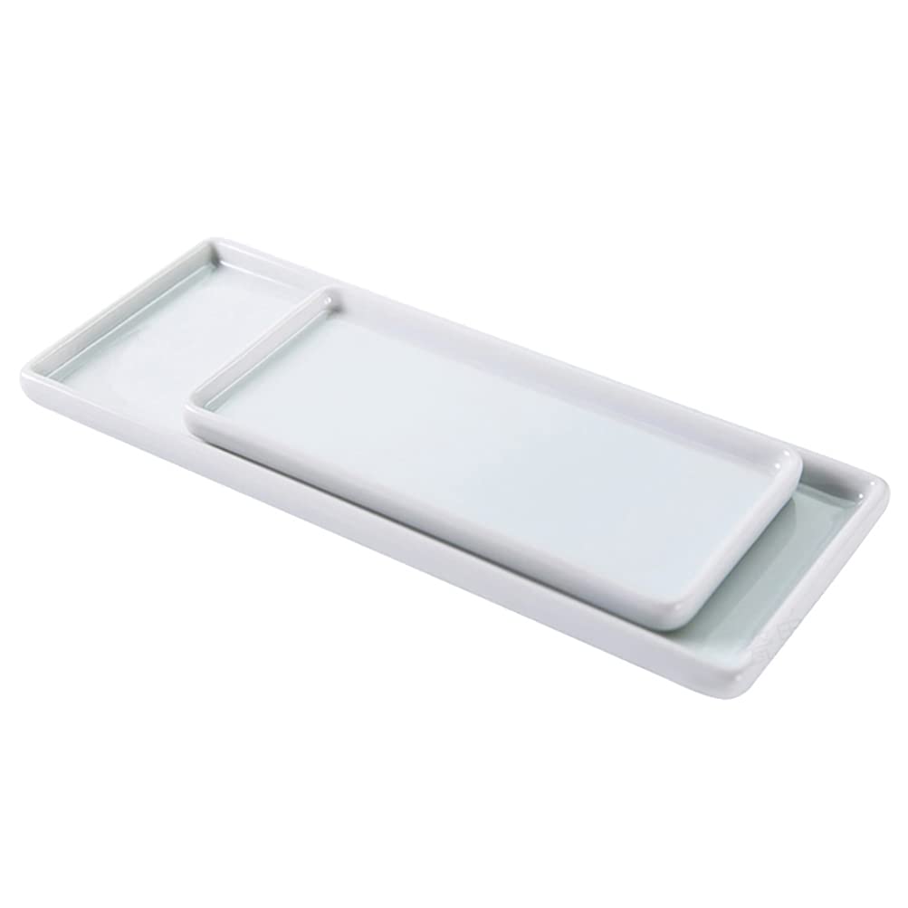 Hemoton 2-Piece White Ceramic Jewelry Dish Organizer - Rectangular Vanity Tray for Bracelets, Rings, Makeup & Keys | Perfect for Bathroom Counter, Dresser Top, Nightstand & Guest Towel Display