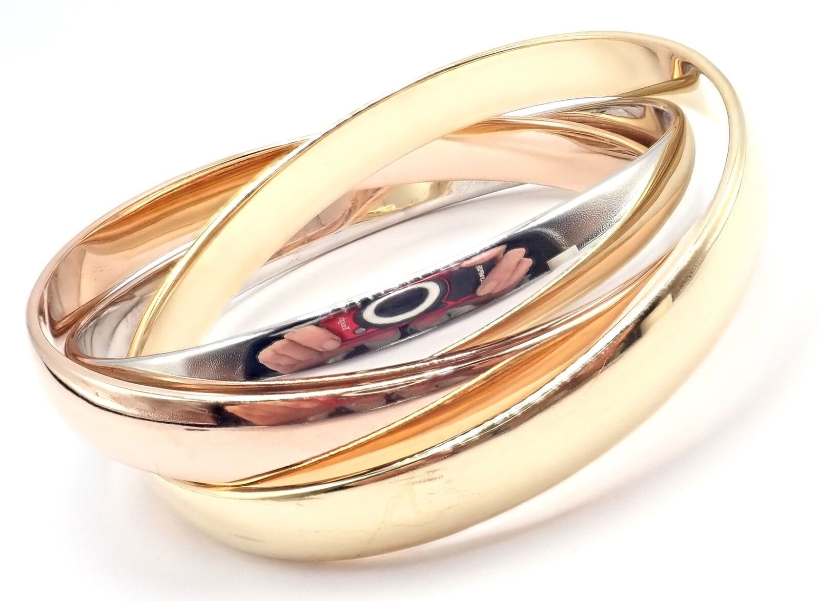 Cartier 18k Tricolor Gold Trinity Large Model Medium Size Bangle Bracelet for Women - Luxury Jewelry Gift for Anniversary, Birthday & Special Occasions