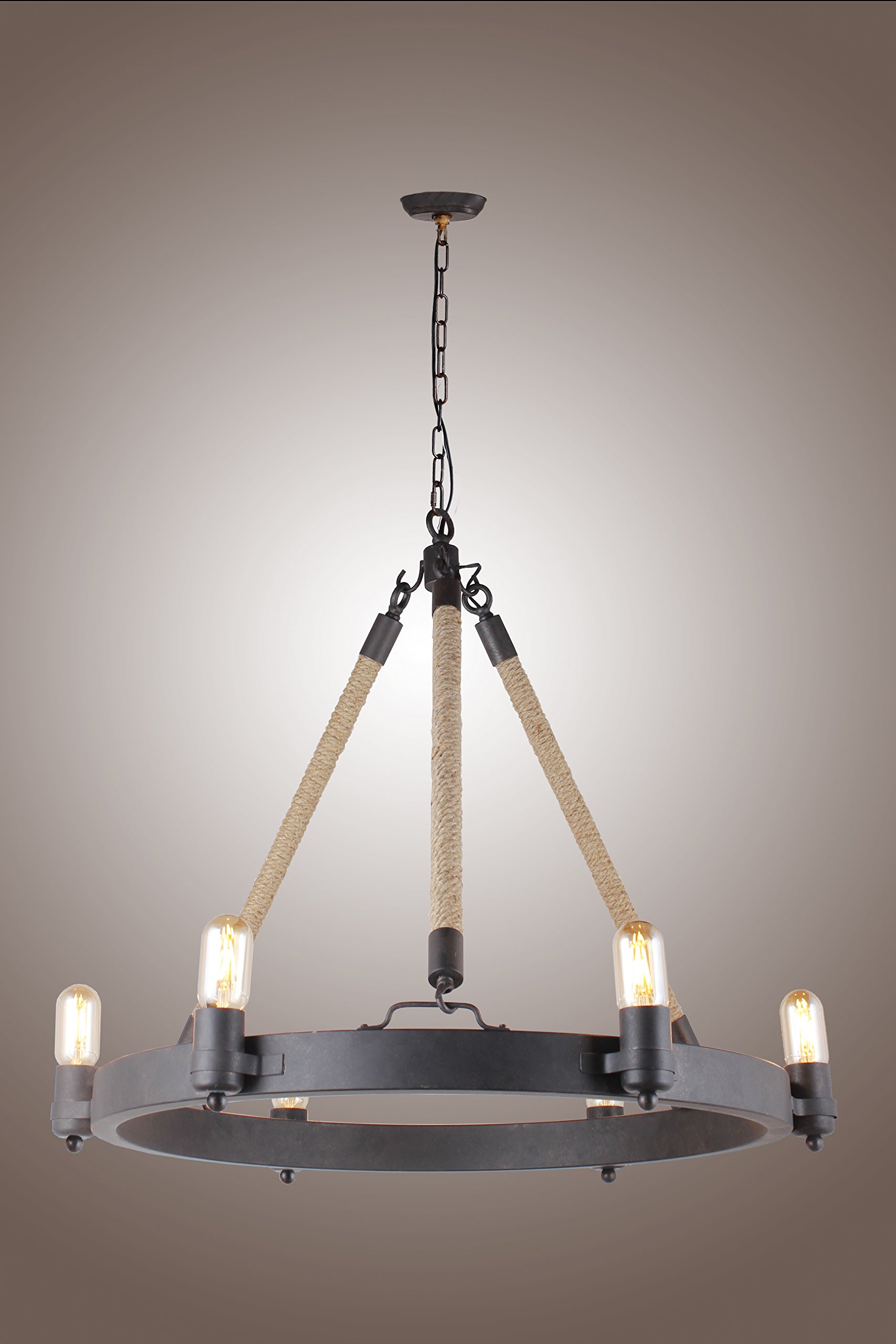 Vintage Oil Rubbed Bronze 6-Light Candle Chandelier with Rope Pendant - Rancheria Falls Style for Rustic Dining Room & Farmhouse Decor