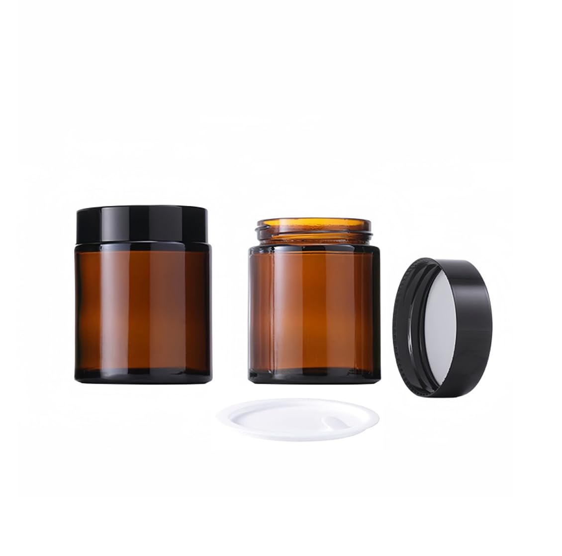 3.4 oz Amber Glass Jars with Airtight Lids & Inner Liners - 2 Pack 100g Small Cosmetic Containers for Creams, Lotions, Ointments & Makeup | Reusable Travel Toiletries Storage | Perfect for DIY Skincare, Essential Oils & Herbal Remedies