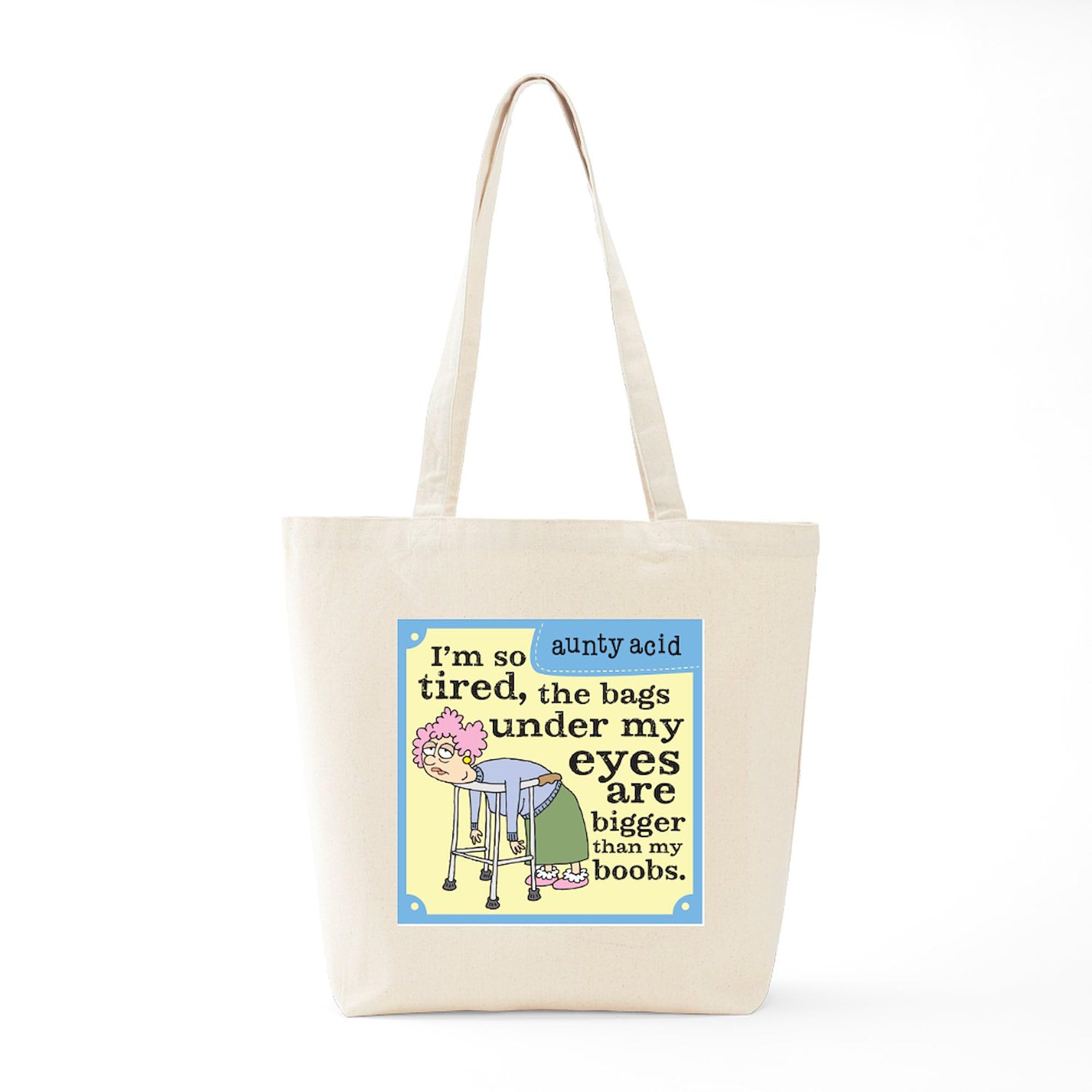 Aunty Acid 'I'm So Tired' Natural Canvas Tote Bag - Reusable Grocery Shopping Bag for Women, Funny Gift for Coffee Lovers & Office Workers
