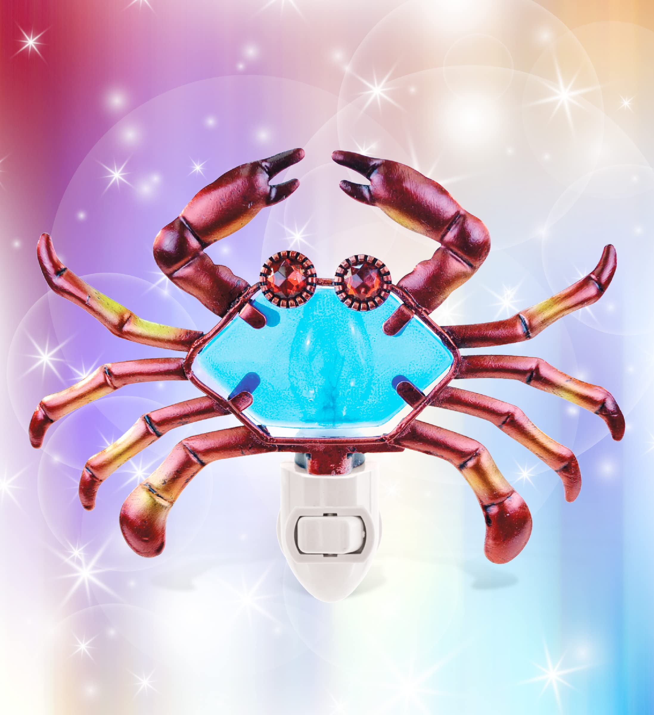 Puzzled Glass Art Night Light - Plug-in Decorative Socket Lamp with Manual On/Off Switch | Portable Lighting for Stairway, Bedroom, Bathroom, Nursery & Kitchen Decor | Perfect Crab-Themed Home Accessory for Kids' Rooms and Cozy Ambiance