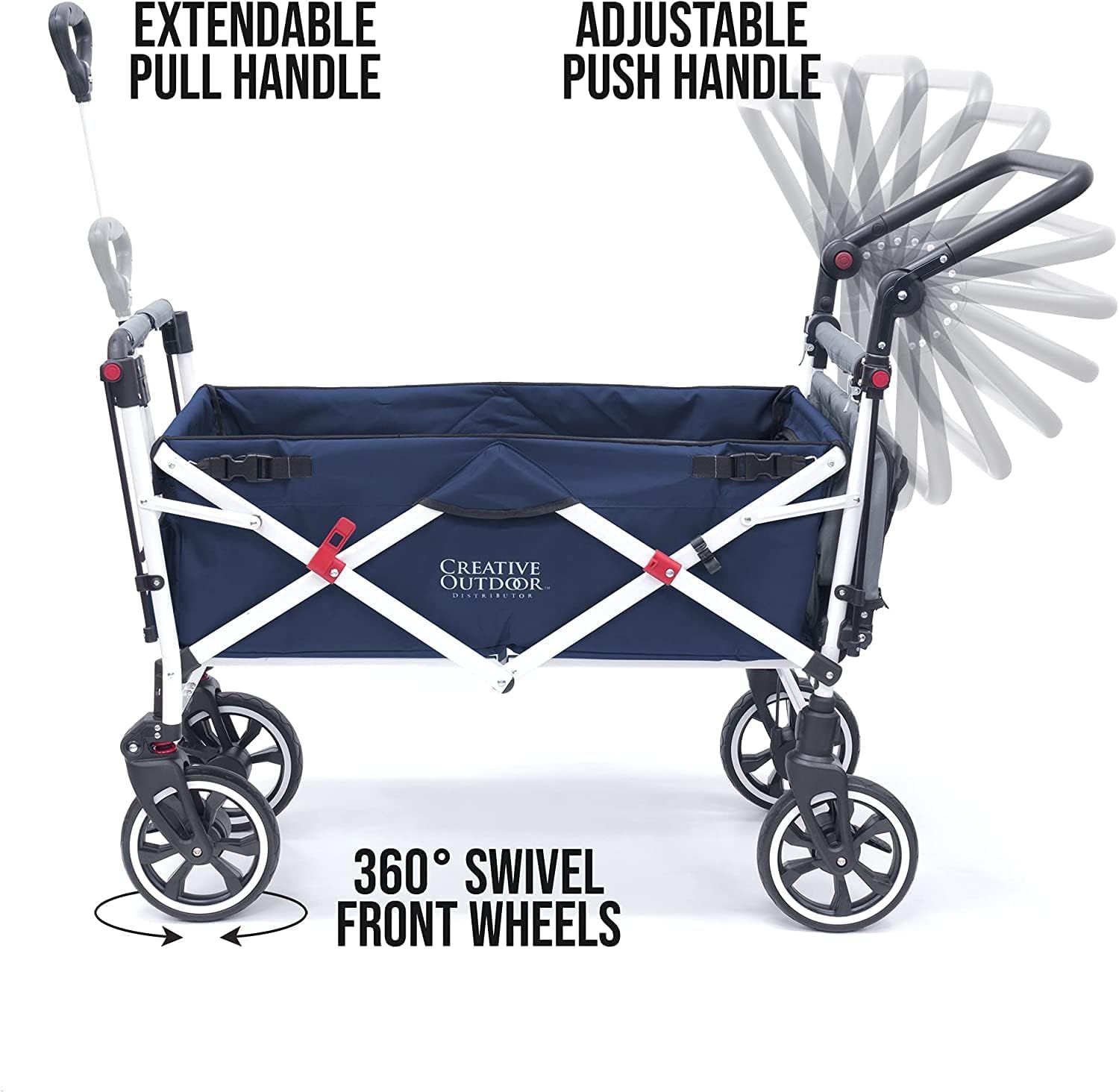 Best Collapsible Outdoor Wagon for Kids - Push Pull Stroller with Canopy, Foldable Cart for Beach, Park, Garden & Tailgate (Navy Blue & Grey) - Perfect for Family Outings, Picnics & Outdoor Adventures