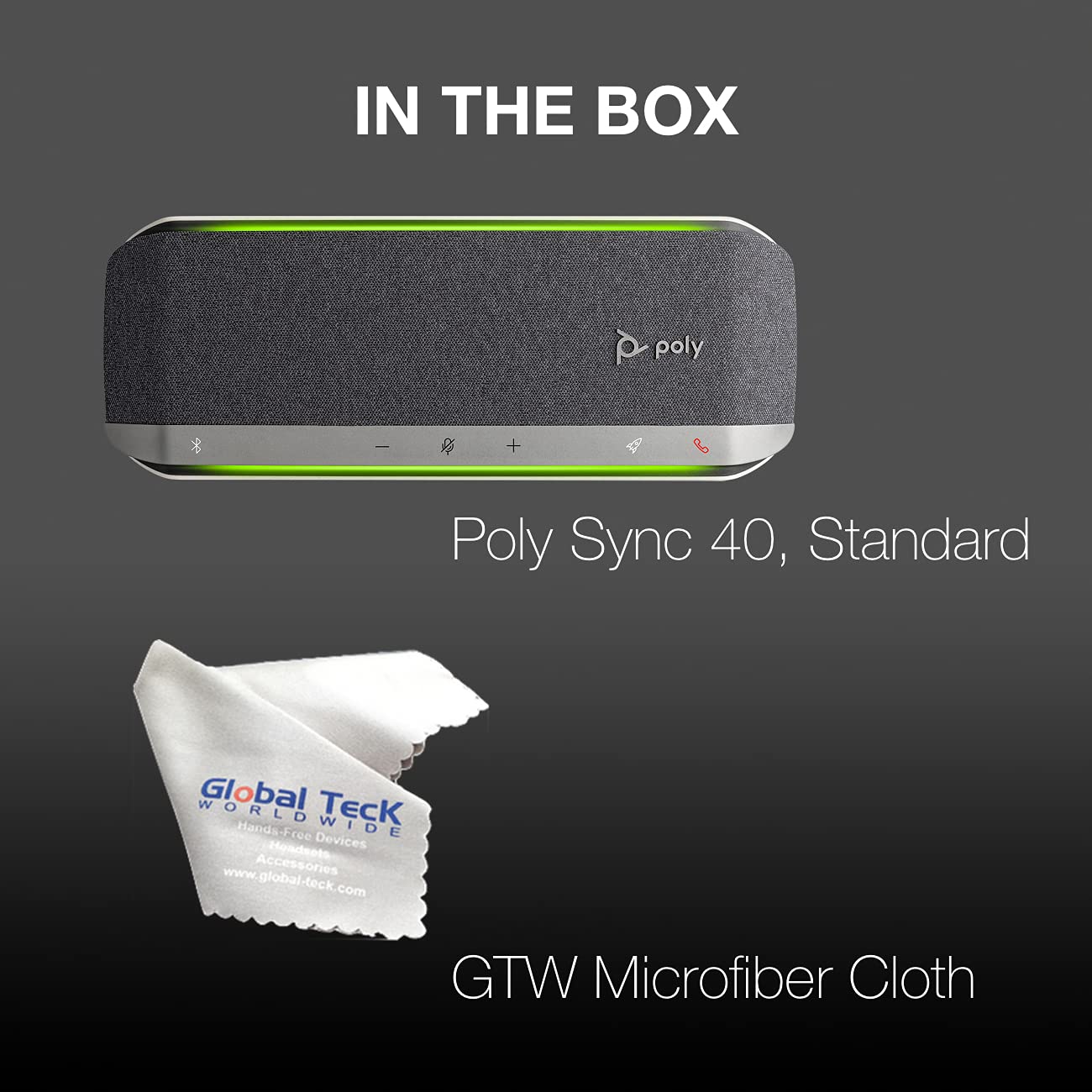 Poly Sync 40 Bluetooth Speakerphone with USB-A & USB-C - Premium Conference Speaker for Zoom, Webex, Google Meet & Microsoft Teams - Ideal for Remote Work, Online Classes, Video Conferencing & Streaming - Includes Global Teck Microfiber Cleaning Cloth - Perfect for Home Office, Virtual Meetings & Distance Learning