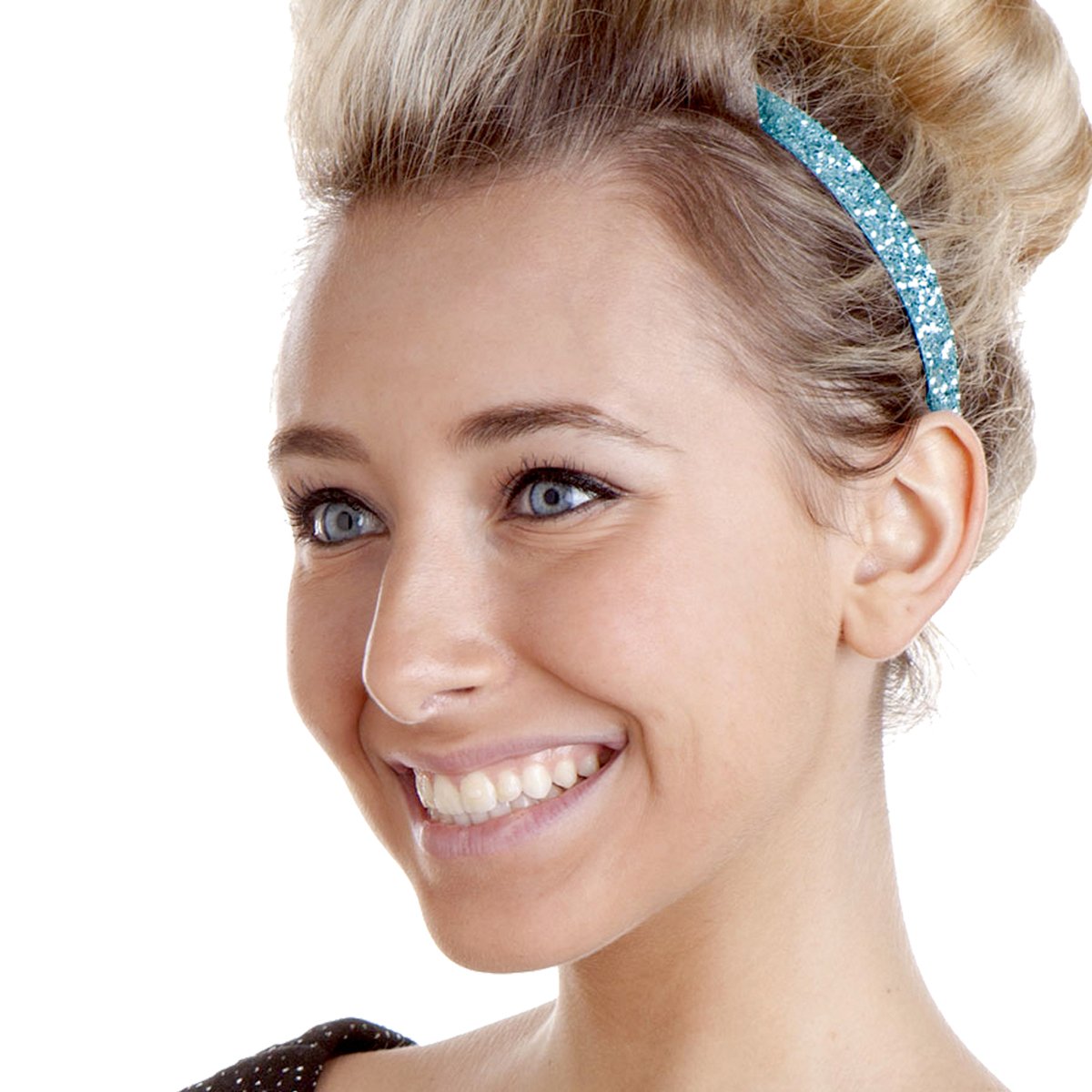Sparkly Bling Adjustable No-Slip Headbands for Women, Girls & Teens - PETITE Size, Mixed 3 Pack (Glitter Light Blue) - Perfect for Sports, Workouts, and Everyday Fashion