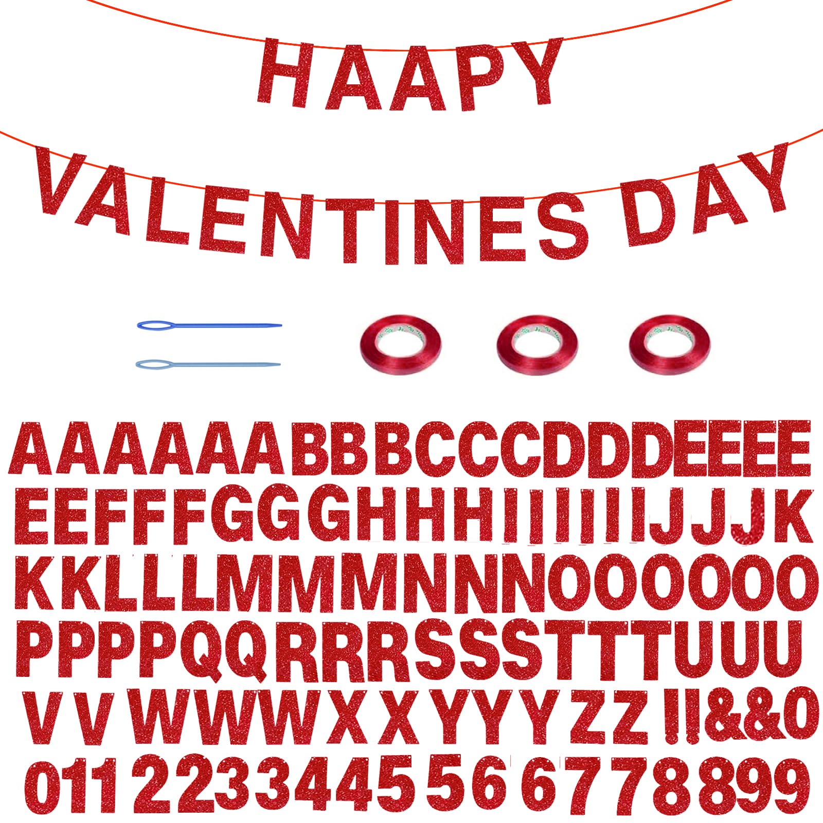 116 Pcs DIY Glitter Custom Banner Kit with 111 Letters, Numbers, 3 Ropes & 2 Threading Tools - Personalized Party Decor for Women's Day, Birthday, Baby Shower, Wedding (Red) - Perfect for Home, Classroom & Event Decorations