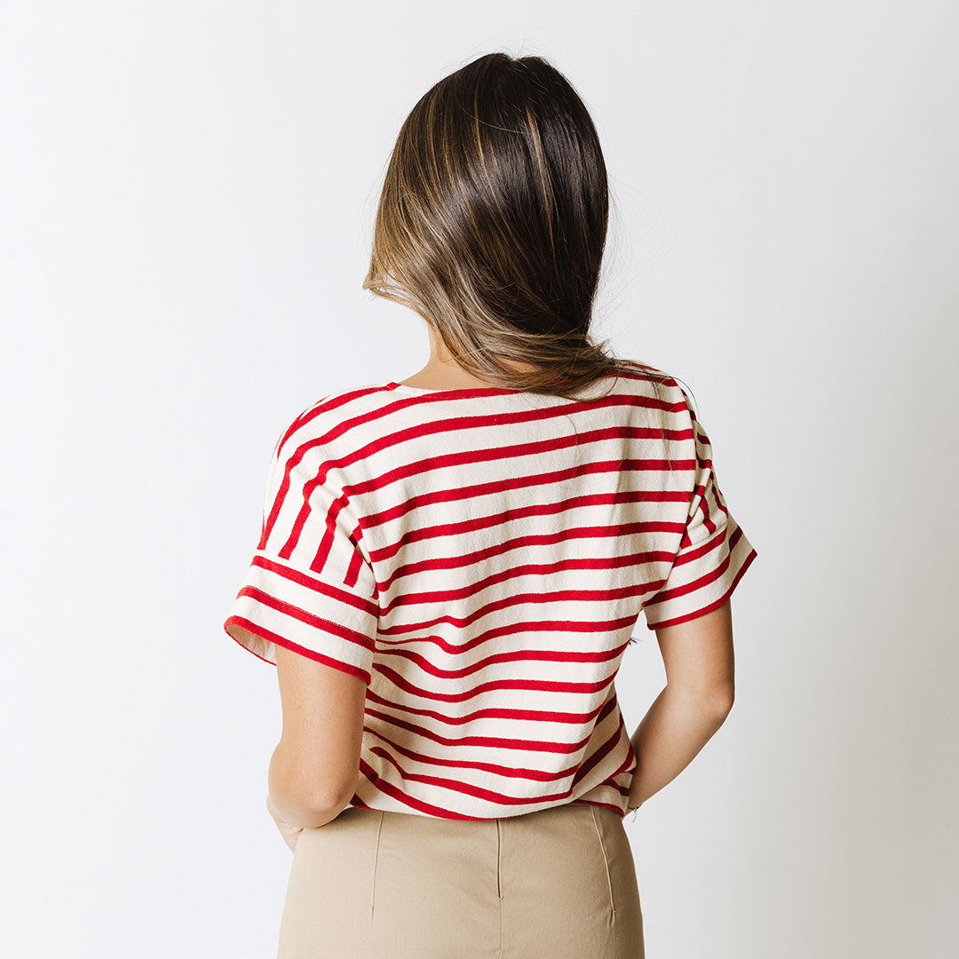 Boss Tee - Premium Men's Striped T-Shirt in Crimson Red | Casual Wear & Street Style Fashion