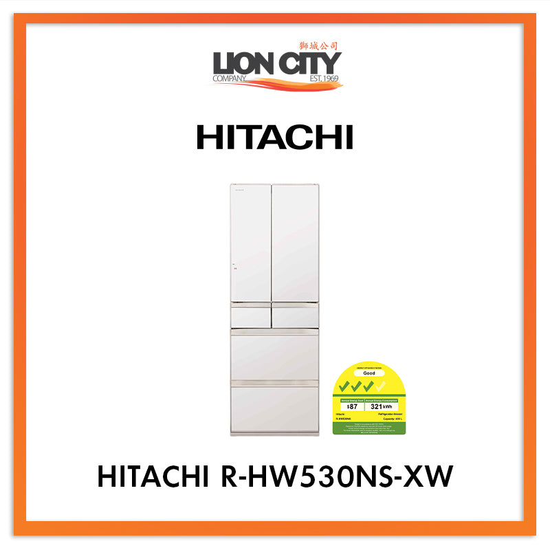 Hitachi 400L Multi Door Refrigerator R-HW530NS-XW | Japanese Made Stainless Steel Fridge | Energy Efficient for Home & Restaurant Use