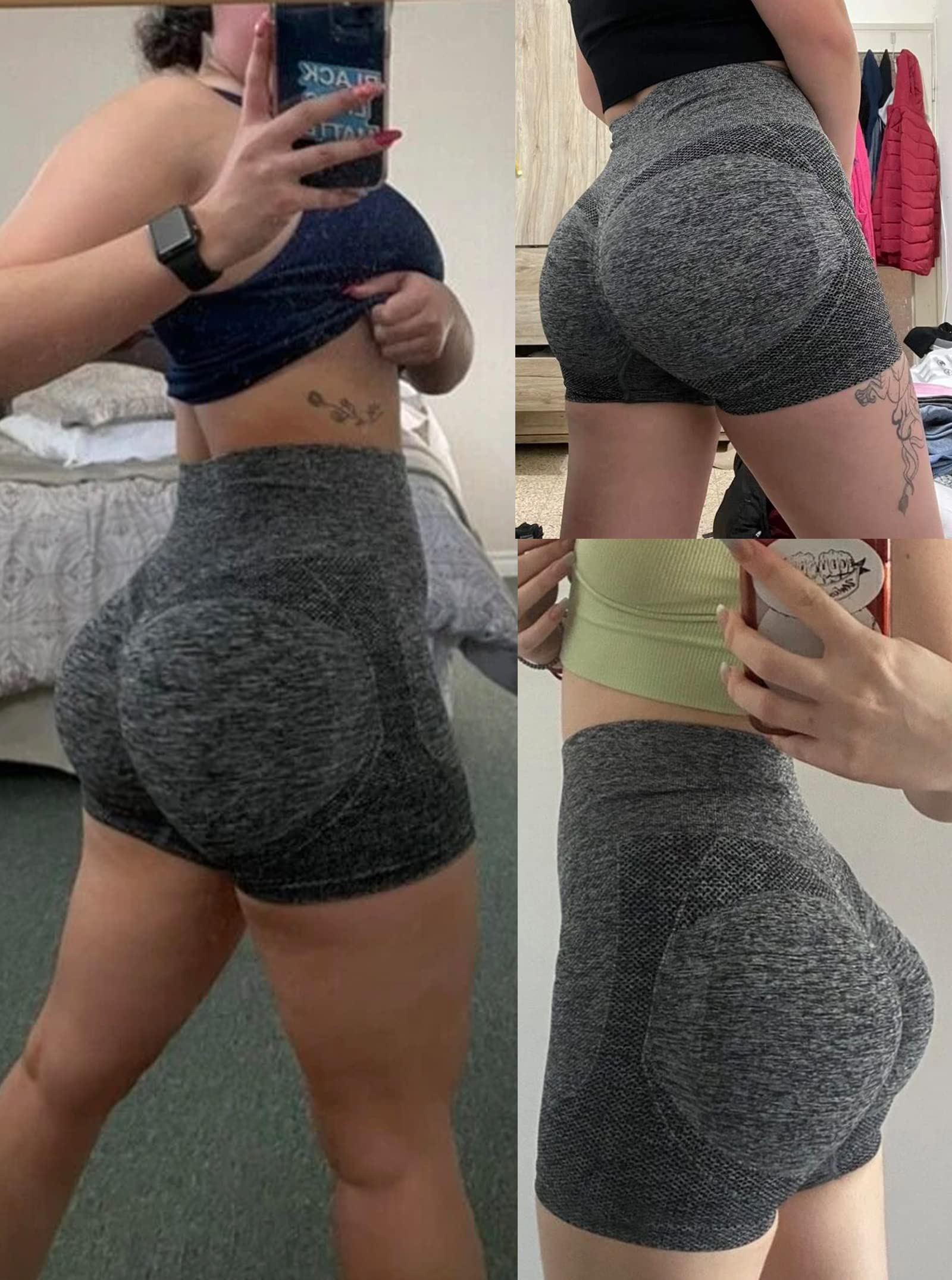 BemorRun Women's High Waisted Booty Lifting Workout Shorts - Tummy Control Scrunch Yoga Gym Athletic Shorts for Running, Squats & Fitness Training