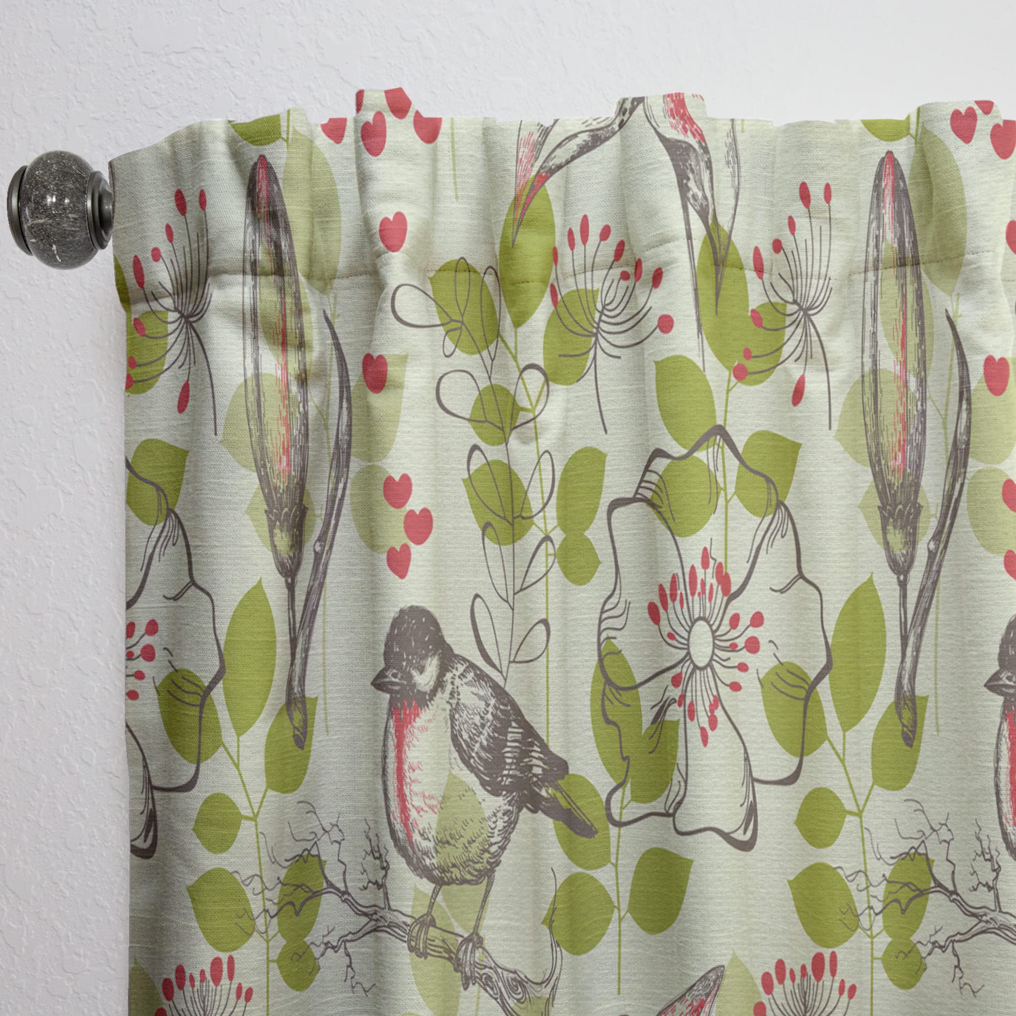 DesignQ Thermal Insulated Curtains - Small Bird, Lilies & Hearts Pattern - Single Panel 52x90 Inches - Blackout Drapes for Bedroom & Living Room - Perfect for Home Decor & Light Control