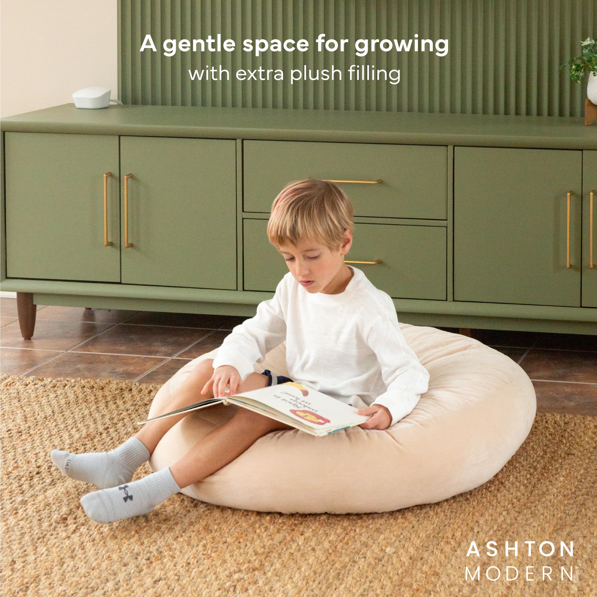 32 Inch Cream Round Floor Cushion for Kids - Large Soft Pillow for Classroom, Reading Nook, Playroom, and Nursery Decor