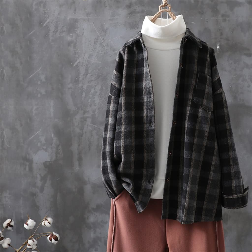 YCZDG Women's Plaid Wool Shirt - Warm Thick Oversized Flannel Blouse for Autumn & Winter (Color B, Size L) | Cozy Layering, Outdoor Activities, Casual Office Wear