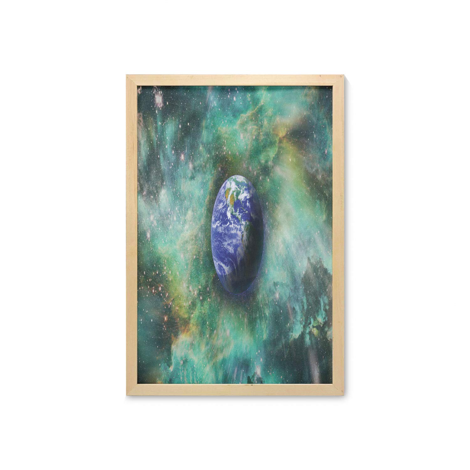 Ambesonne Celestial Wall Art with Frame - Abstract Earth & Galaxy Space Fantasy Print Fabric Poster for Bathroom, Living Room, Dorm Decor (23x35 Inch, Sea Green & Multicolor) | Perfect for Home Office, Bedroom & Meditation Space