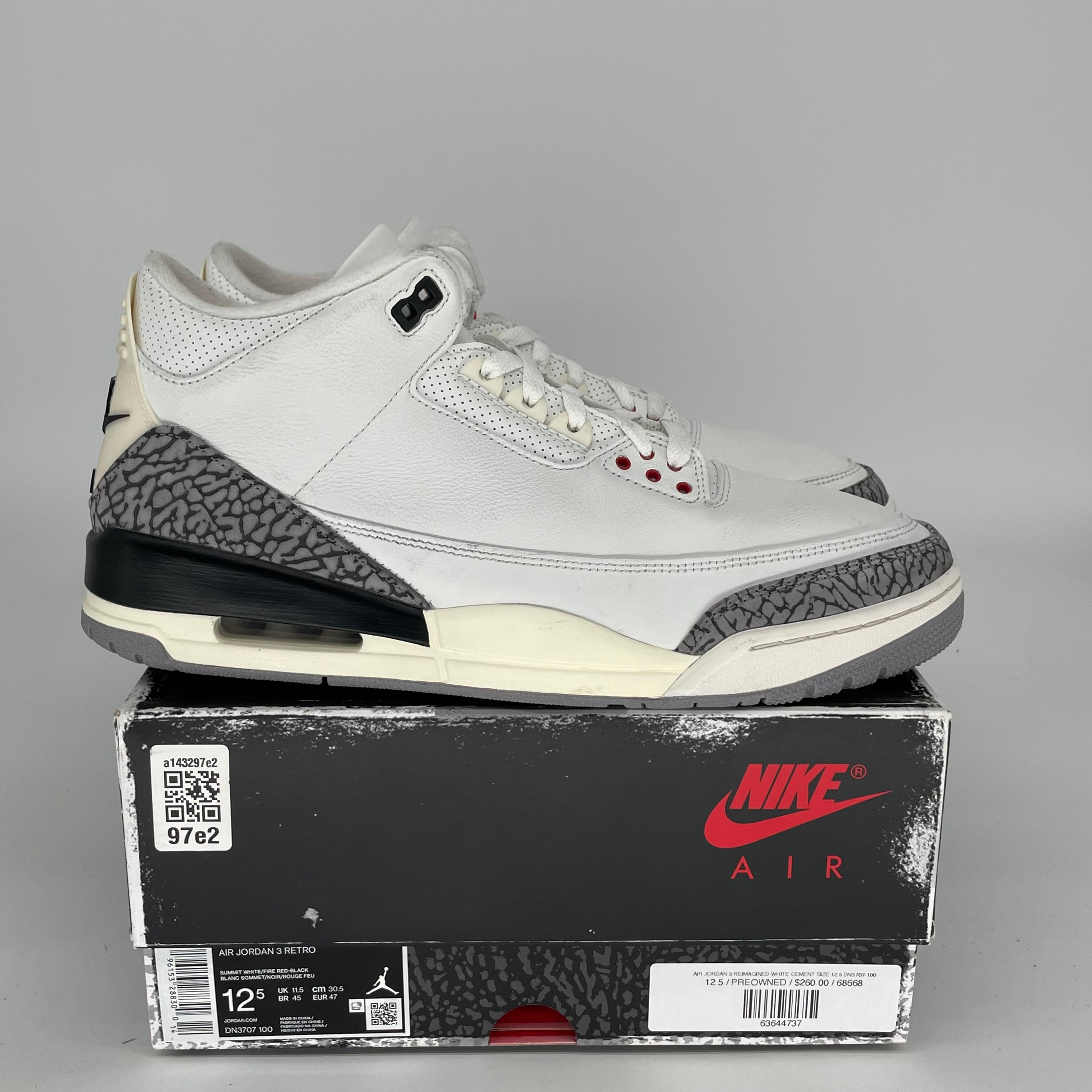 Original Air Jordan 3 Retro 'White Cement Reimagined' Men's Basketball Shoes Size 12.5 (DN3707-100) - Authentic Sneakers for Casual Wear & Street Style