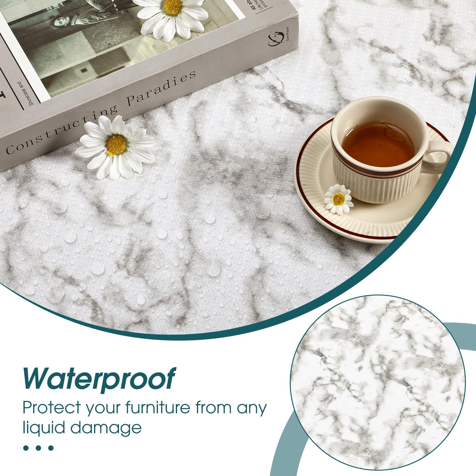 Non-Slip Drawer & Shelf Liner - Waterproof Washable Cabinet Mat for Kitchen & Bathroom - Strong Grip Non-Adhesive Shelf Protector - White Marble Pattern (12