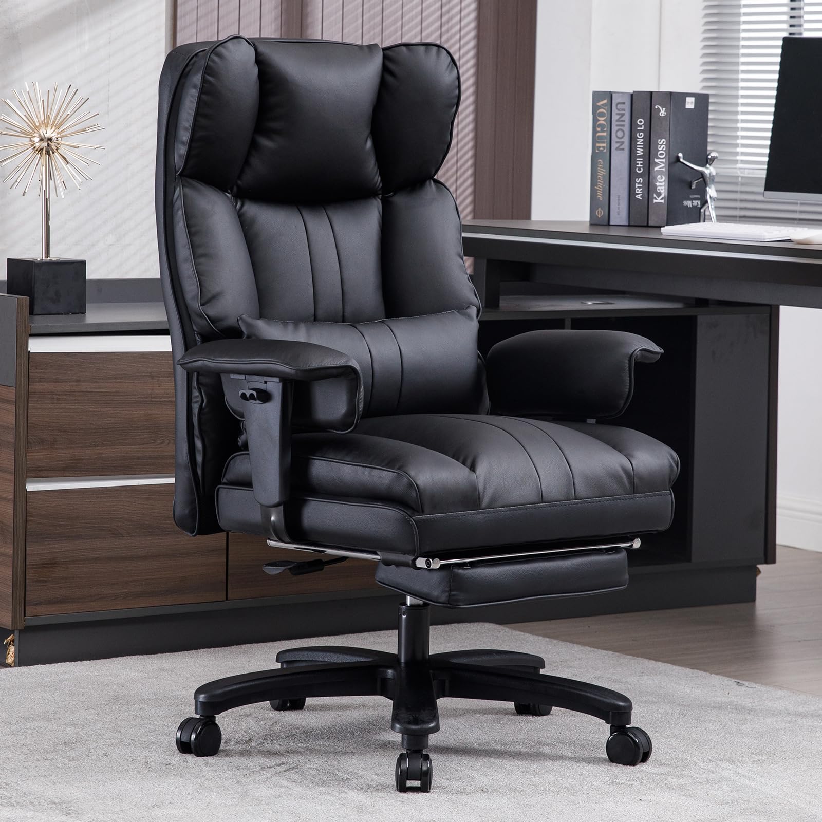 Big and Tall Office Chair for Heavy People – 500lbs Weight Capacity, Wide Seat Executive Desk Chair with High Back, Footrest & Ergonomic Lumbar Support – Premium Computer Task Chair for Home & Office (Black)