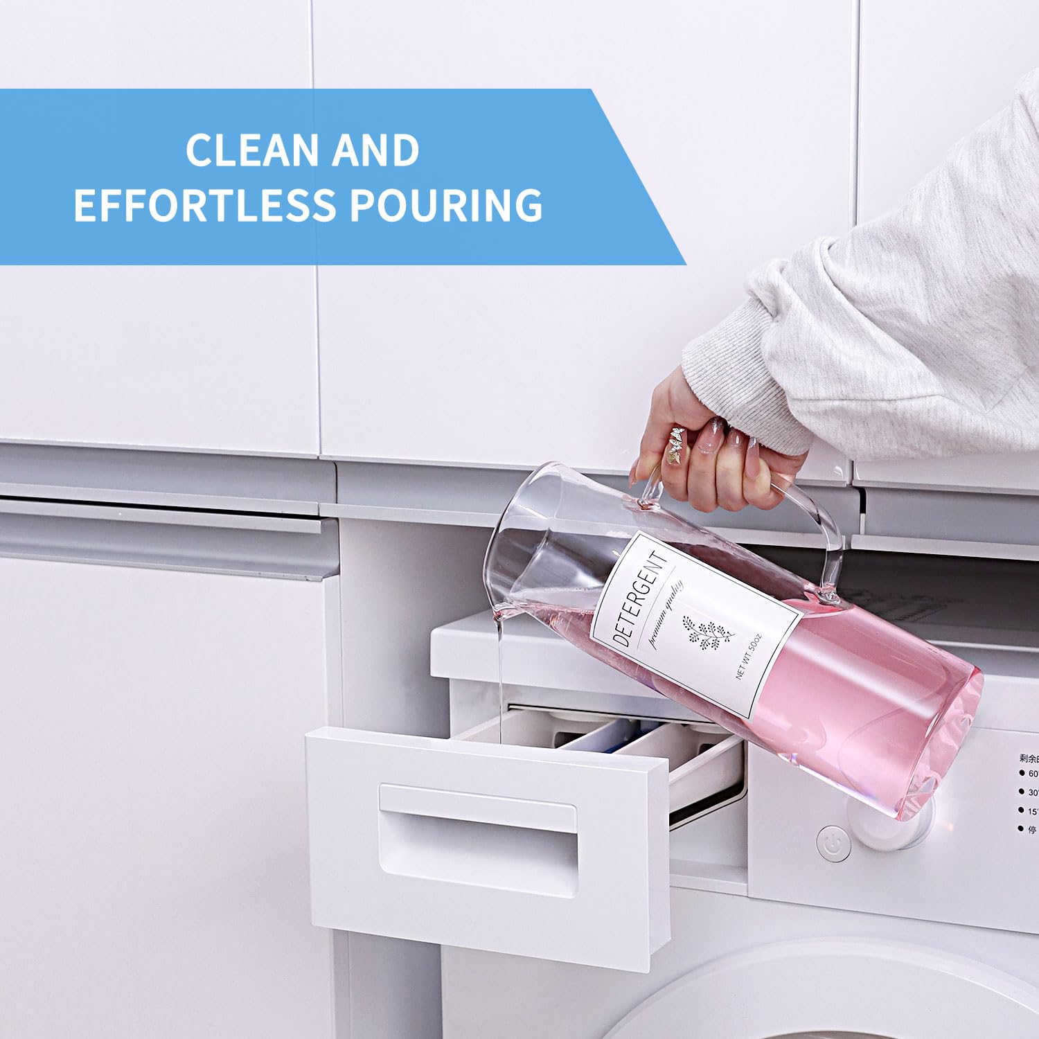 2-Pack 50oz Laundry Detergent Dispenser Set with Handle & Labels - Easy Pour Liquid Detergent Containers for Laundry Room Organization | Farmhouse & Modern Home Decor | Perfect for Laundry Storage & Kitchen Pantry Organization