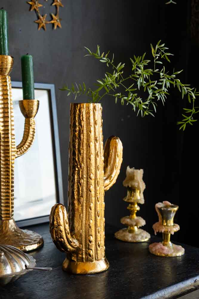 Golden Cactus Stem Vase - Modern Succulent Planter for Home & Office Decor - Perfect for Desks, Shelves, and Windowsills