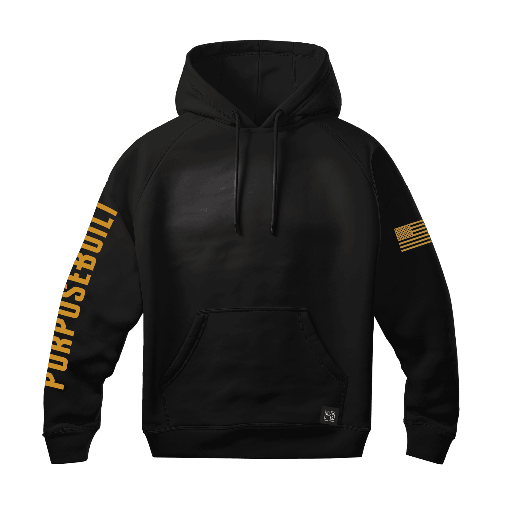 PB Logo Hoodie for Men & Women - Black & Tan Pullover Sweatshirt - Comfortable Casual Wear for Street Style, Gym & Outdoor Activities