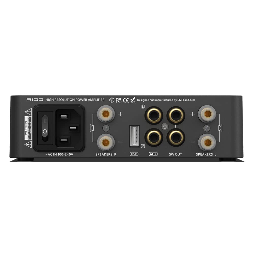 S.M.S.L A100 Bluetooth 5.0 Stereo Audio Mini Class D Amplifier with MA12070 Chip - 2 Channel Home Audio Receiver for Desktop Speakers (80Wx2) - Perfect for Home Theater, Gaming & Music Listening