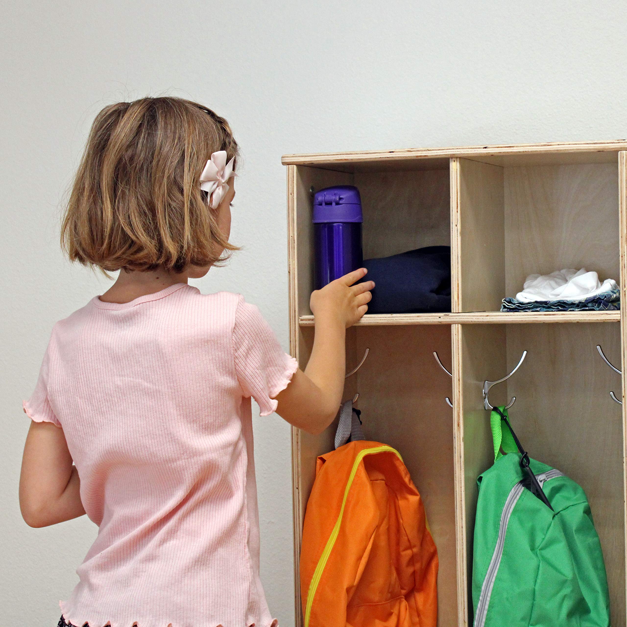 Factory Direct Partners 13138-NT Natural Birch 2-Section Coat Locker with Bench, Storage Cubbies & Hooks - School, Office, Gym Entryway Organization Solution
