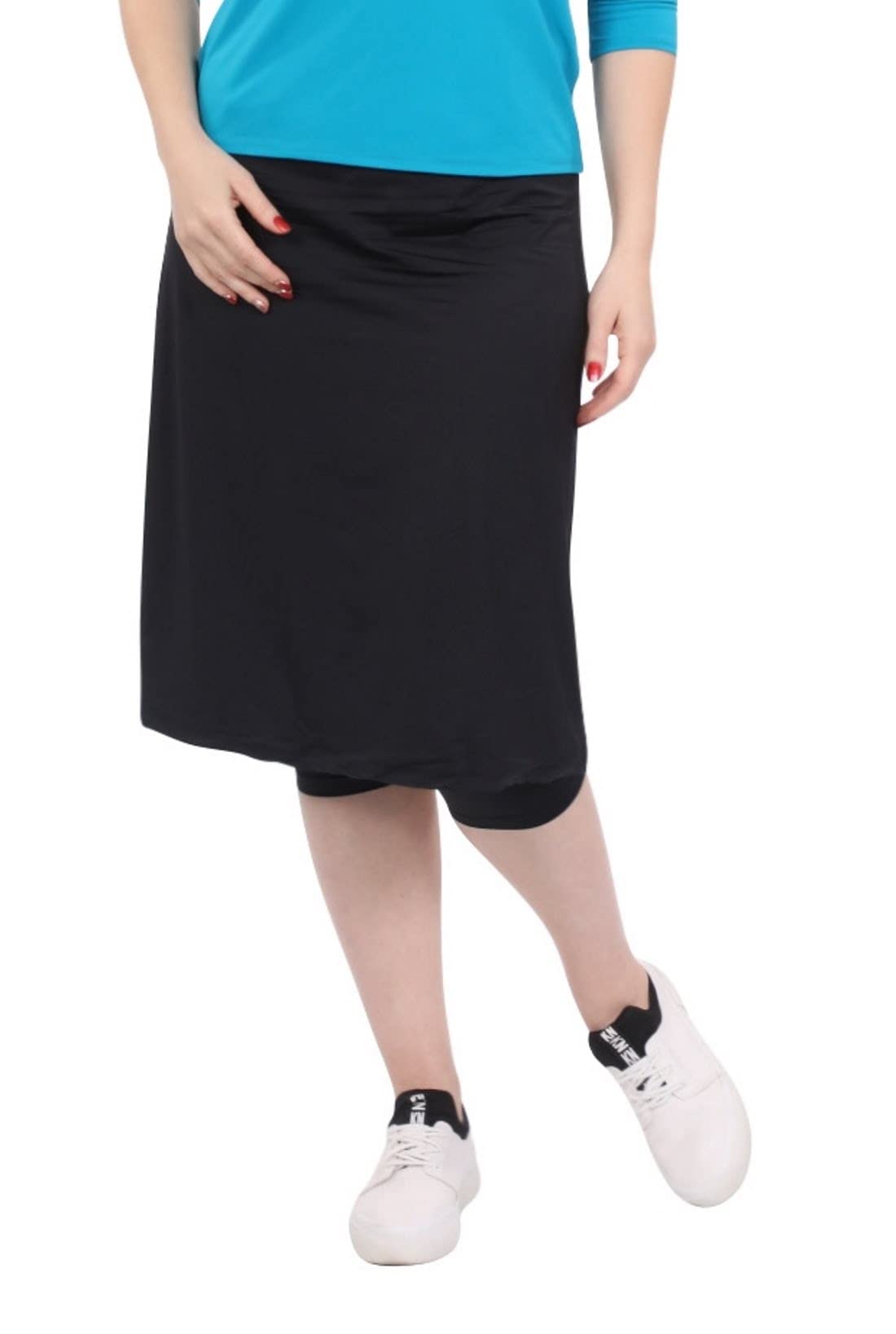 Kosher Casual Women's Knee-Length Sports Skirt with Built-In Leggings - Mid-Weight Stretch Fabric for Yoga, Running & Modest Activewear