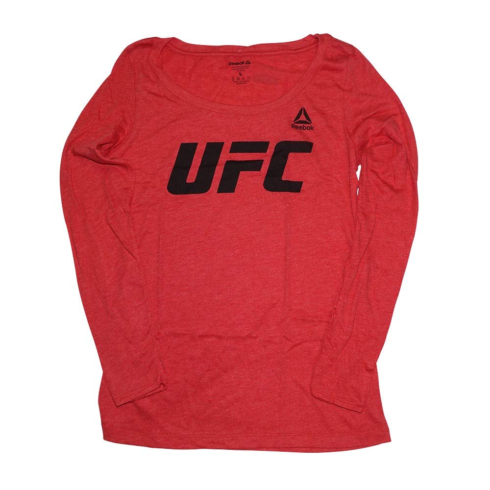 Reebok Women's UFC Essentials Logo Long Sleeve Tri-Blend Scoop Neck T-Shirt - Soft Athletic Tee for Training, MMA Fans & Casual Wear